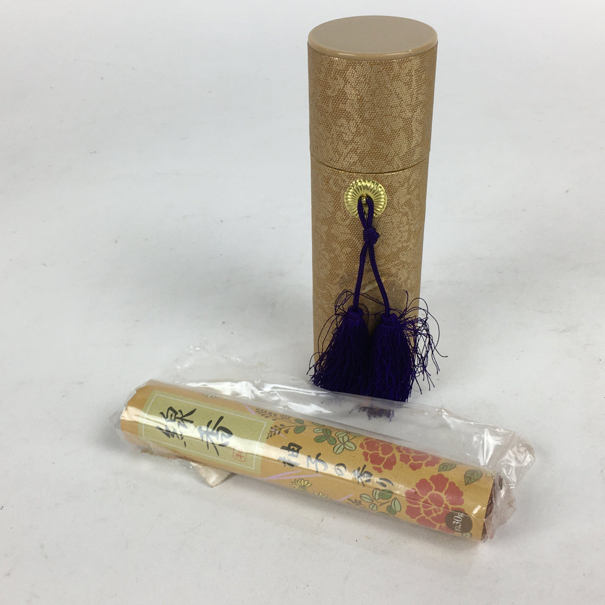 Japanese Buddhist Incense sticks Tube Case Vtg Arabesque Pattern Senko-Ire IN3