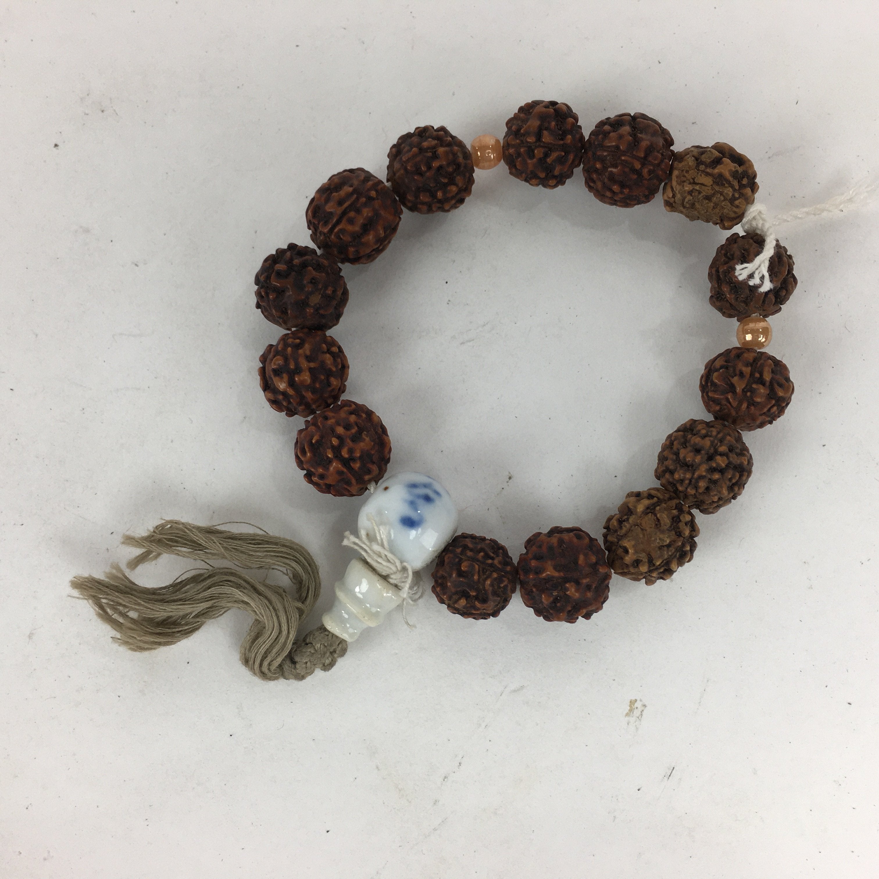 Japanese Buddhist Prayer Beads Kongo Bodhi Vtg Brown Juzu Rosary Bracelet JZ68