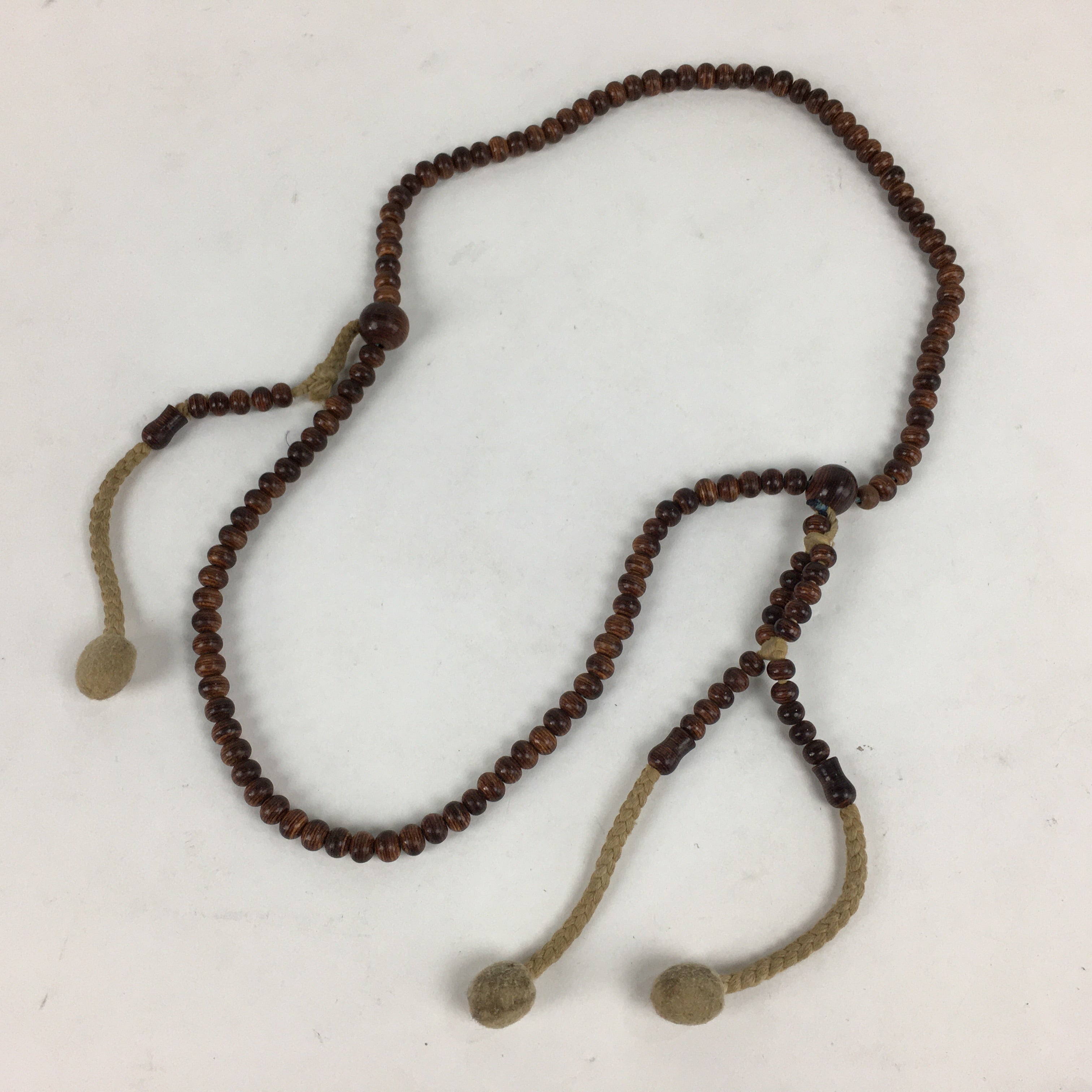 Japanese Buddhist Prayer Beads Vtg Brown Wood Beads Juzu Rosary Bracelet JZ82