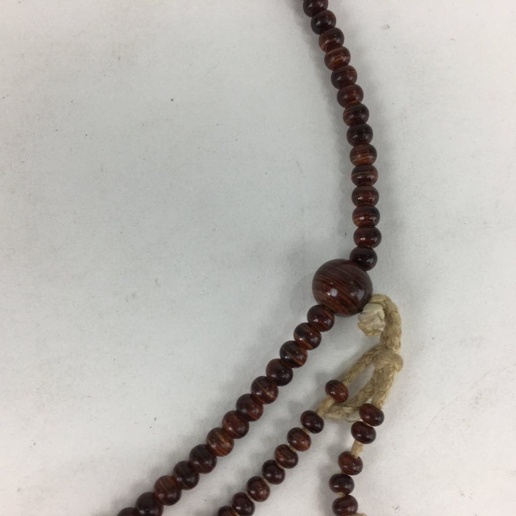 Japanese Buddhist Prayer Beads Vtg Brown Wood Beads Juzu Rosary Bracelet JZ83