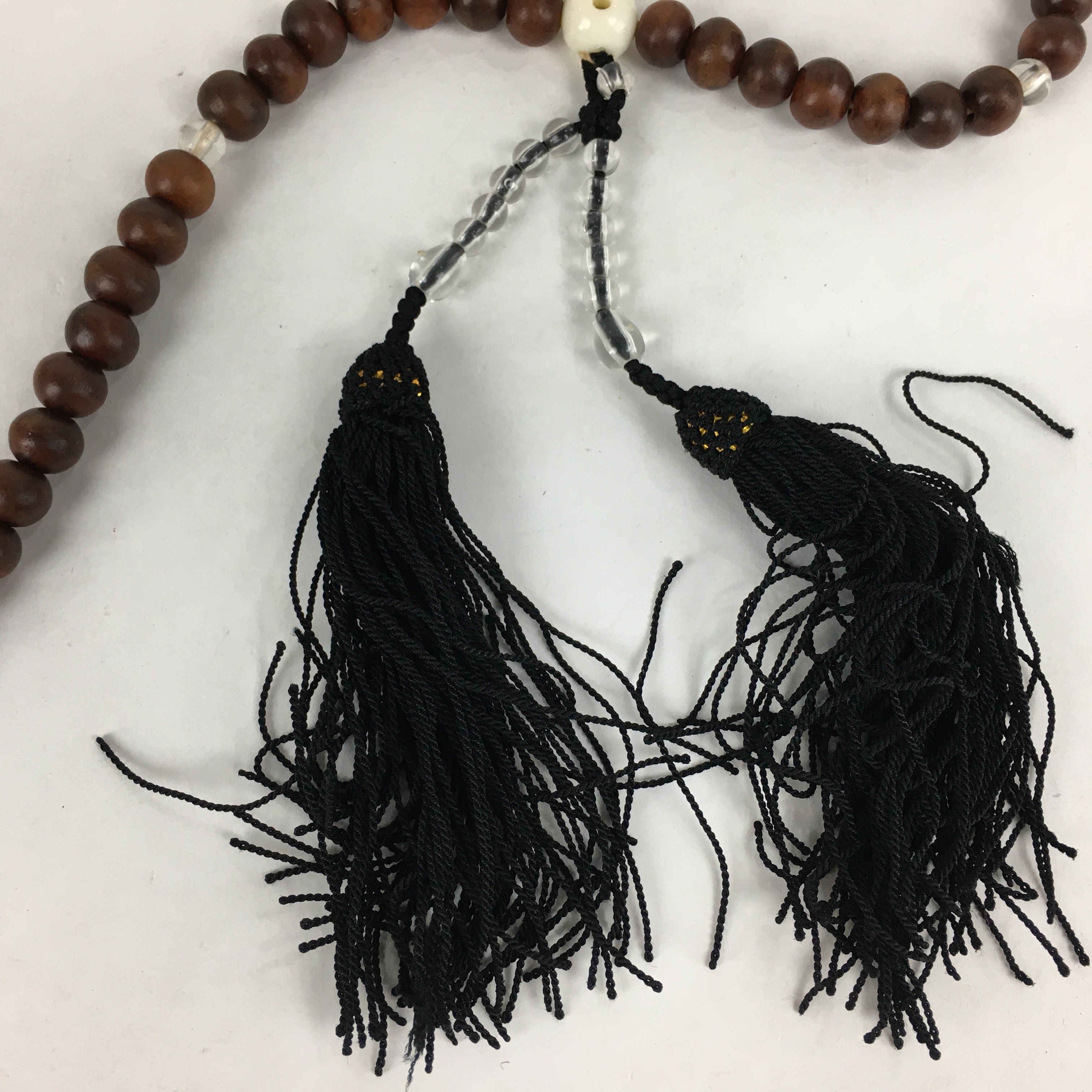 Japanese Buddhist Prayer Beads Vtg Brown Wood Beads Juzu Rosary Bracelet JZ90