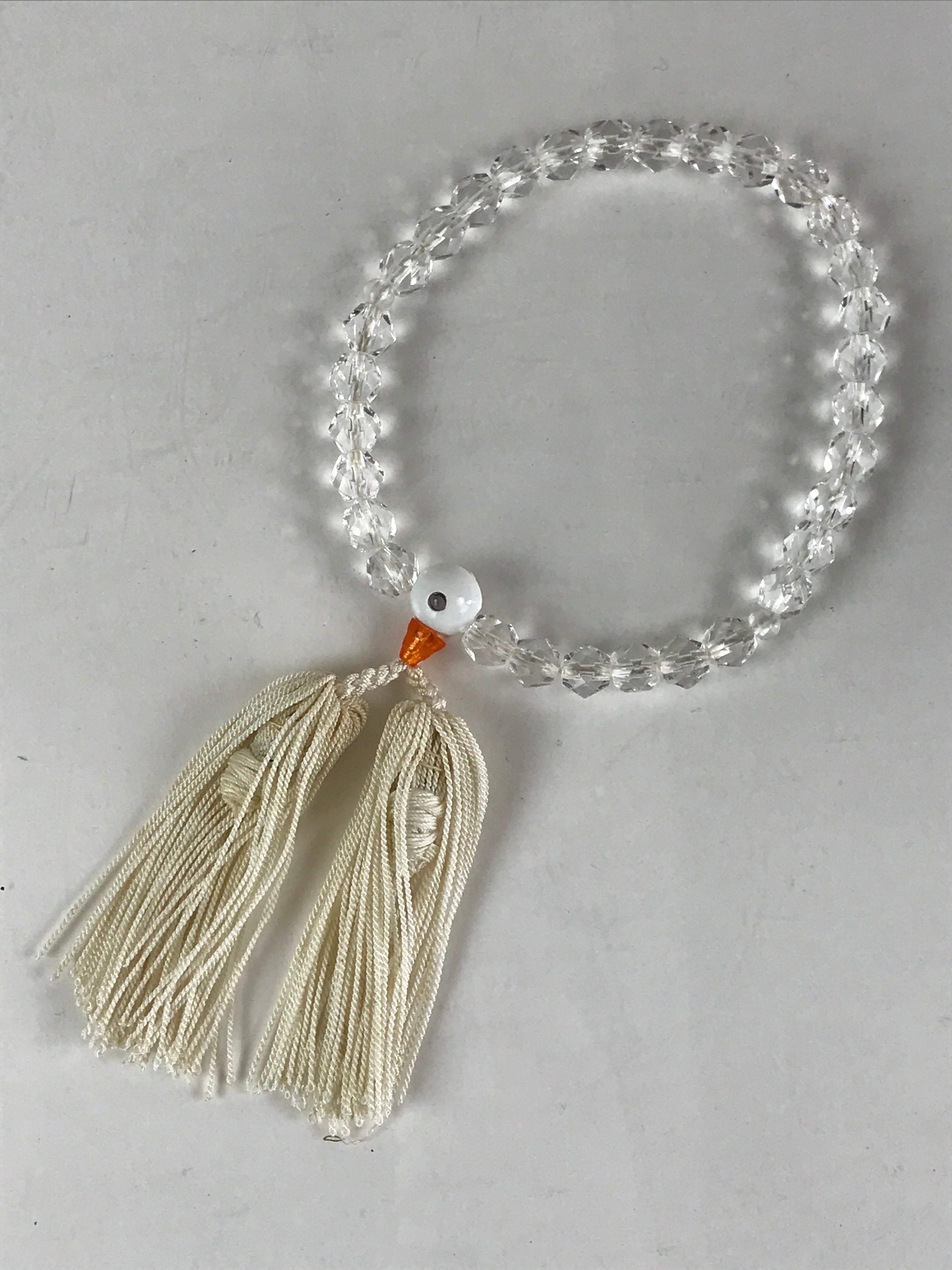 Japanese Buddhist Prayer Beads Vtg Juzu Rosary Bracelet Clear Beads JZ103