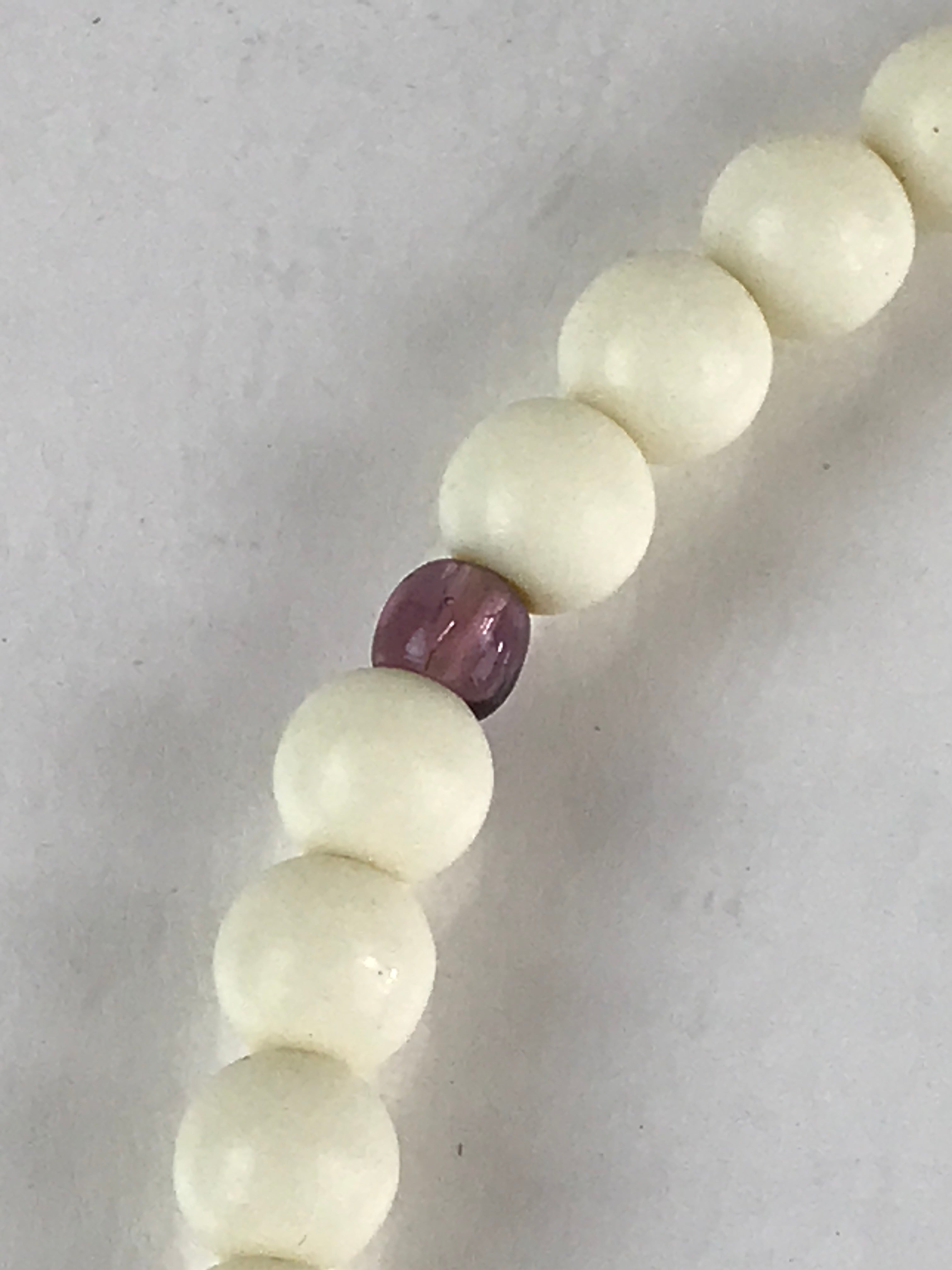 Japanese Buddhist Prayer Beads Vtg Juzu Rosary Bracelet White Beads JZ102