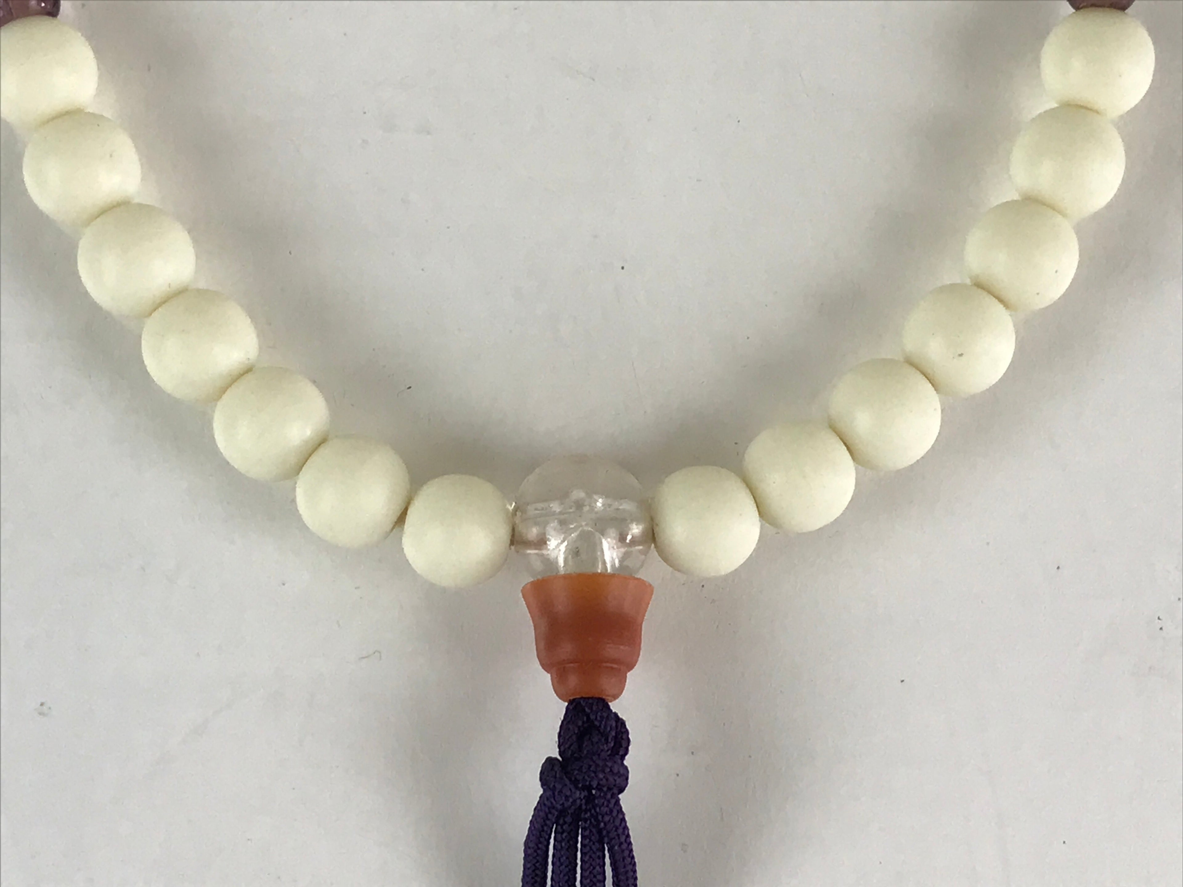Japanese Buddhist Prayer Beads Vtg Juzu Rosary Bracelet White Beads JZ102
