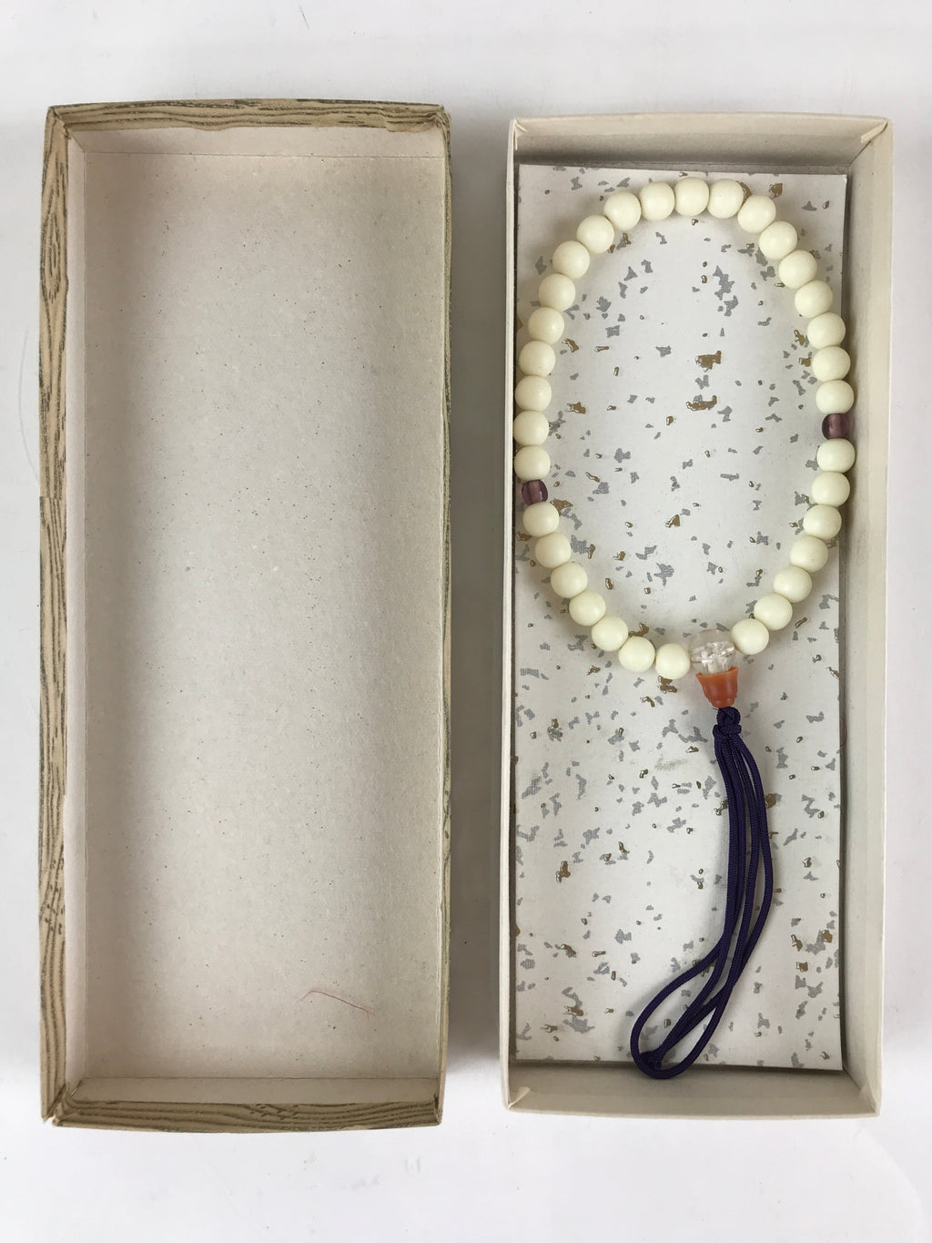 Japanese Buddhist Prayer Beads Vtg Juzu Rosary Bracelet White Beads JZ102