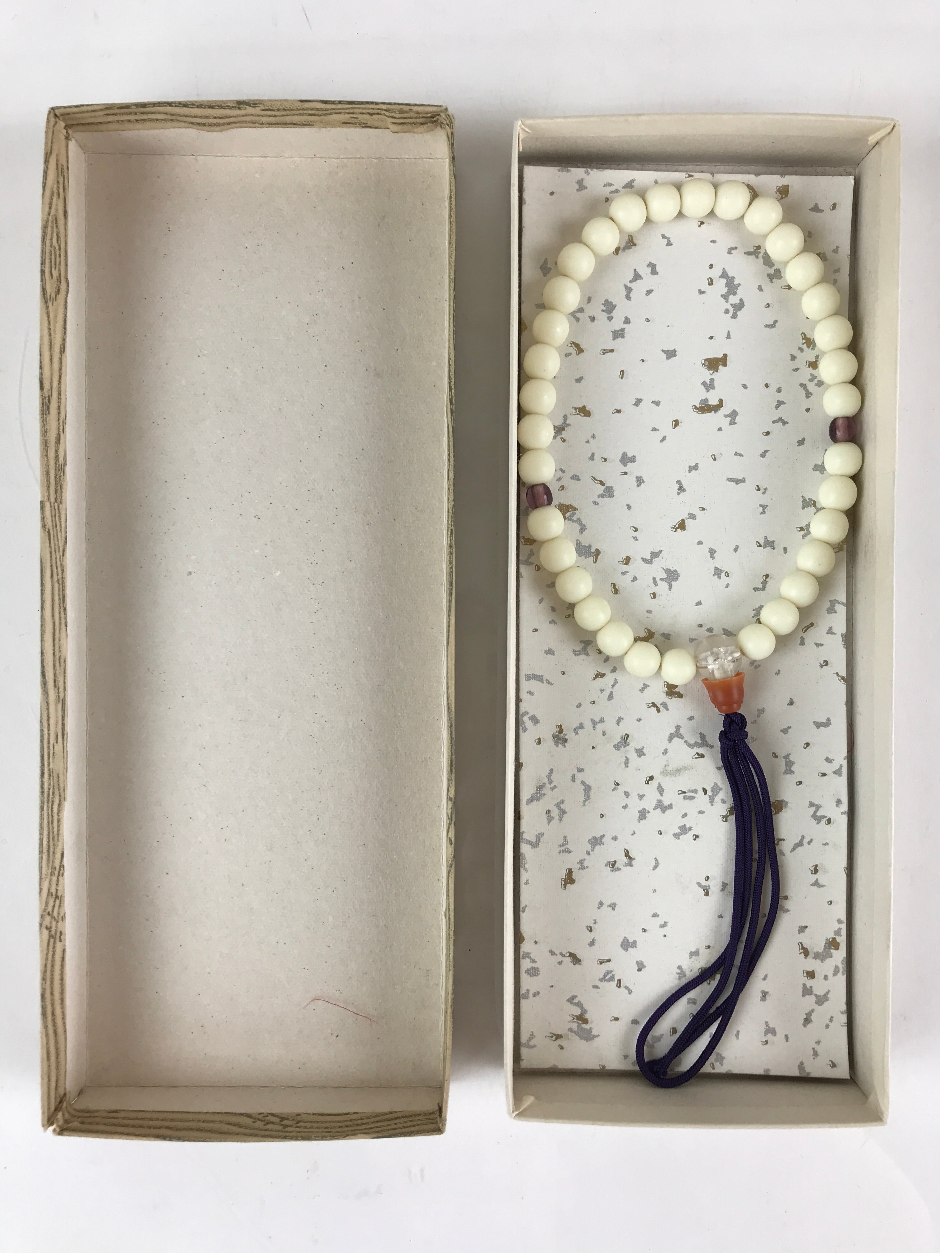 Japanese Buddhist Prayer Beads Vtg Juzu Rosary Bracelet White Beads JZ102