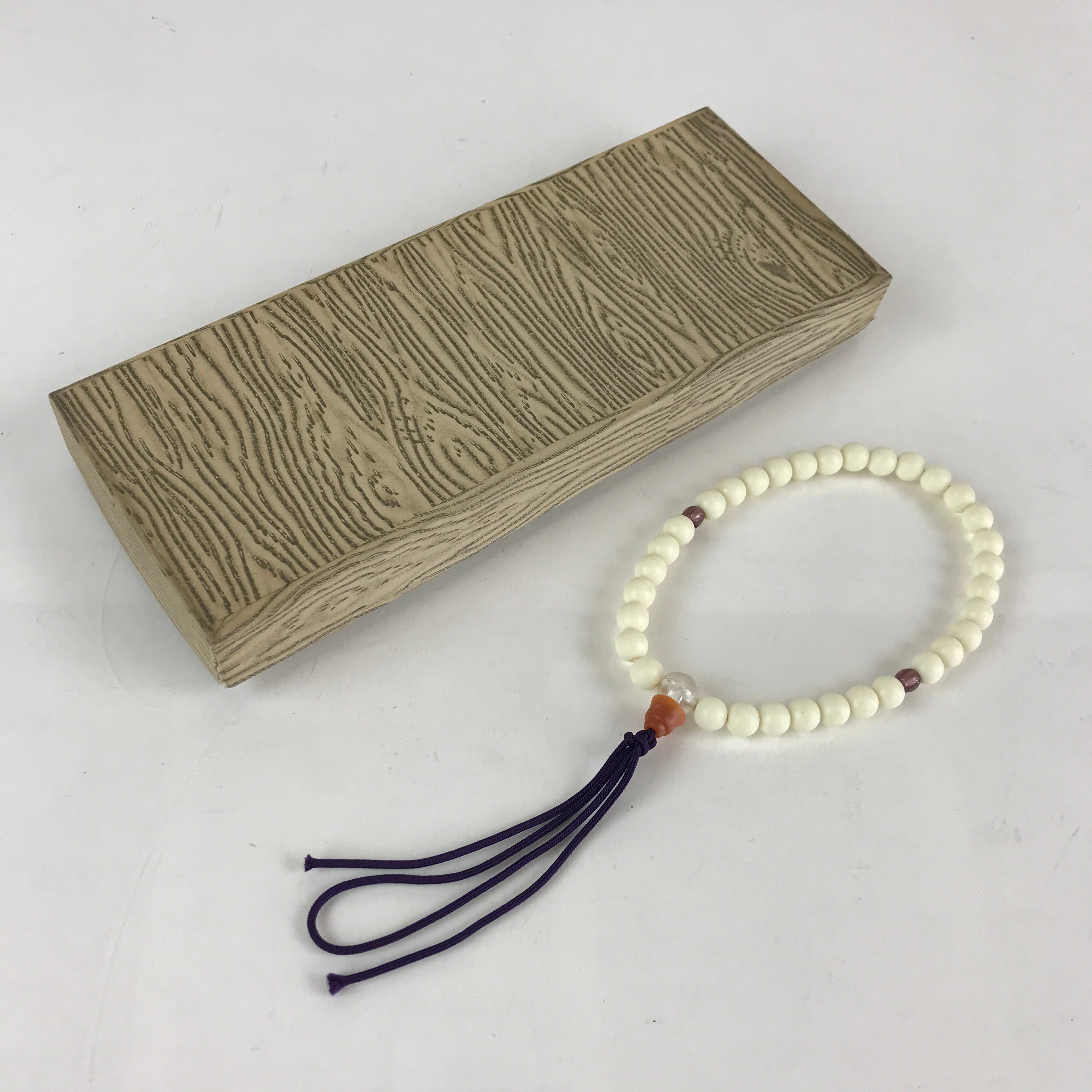 Japanese Buddhist Prayer Beads Vtg Juzu Rosary Bracelet White Beads JZ102