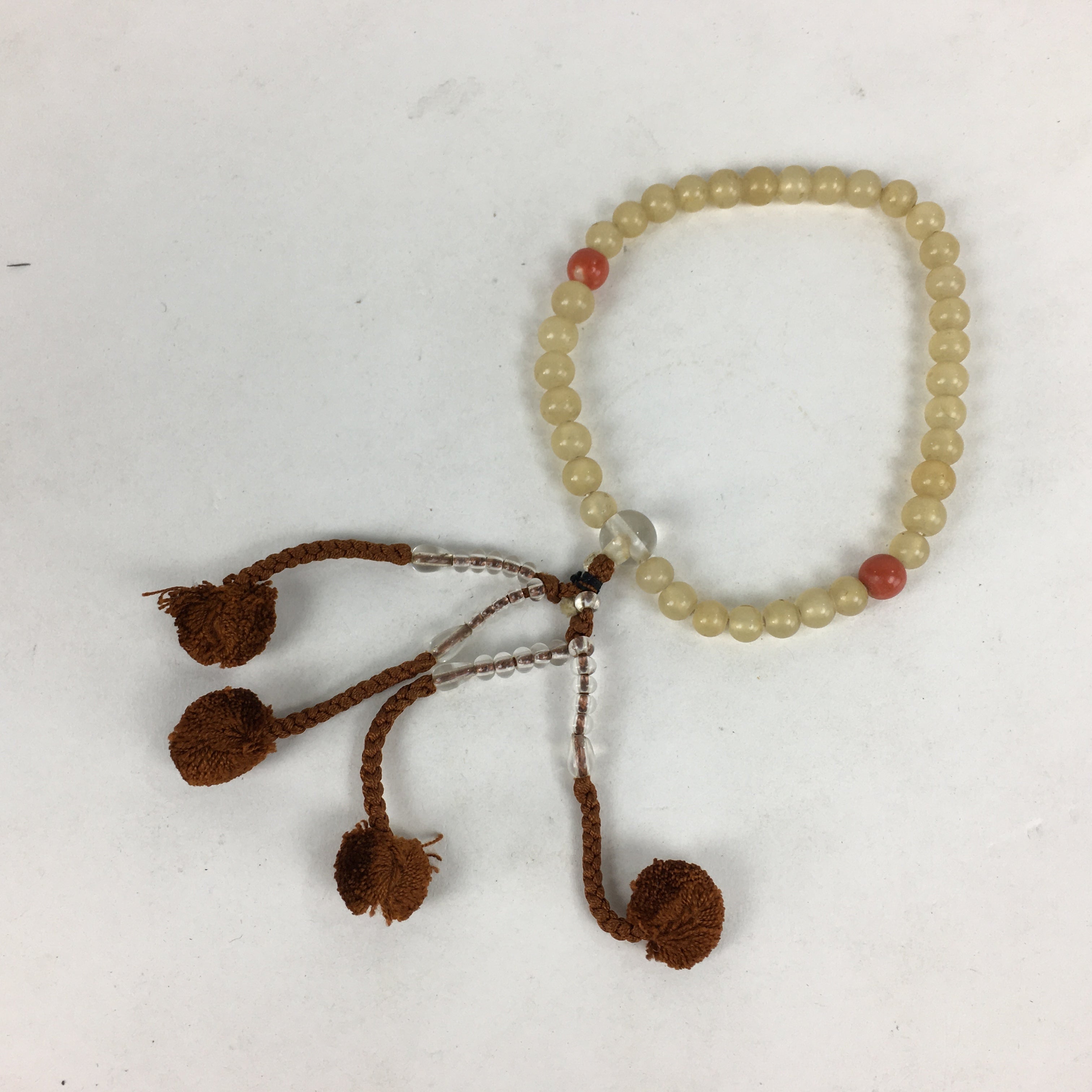 Japanese Buddhist Prayer Beads Vtg Orange Sango With Bag Juzu Bracelet JZ101