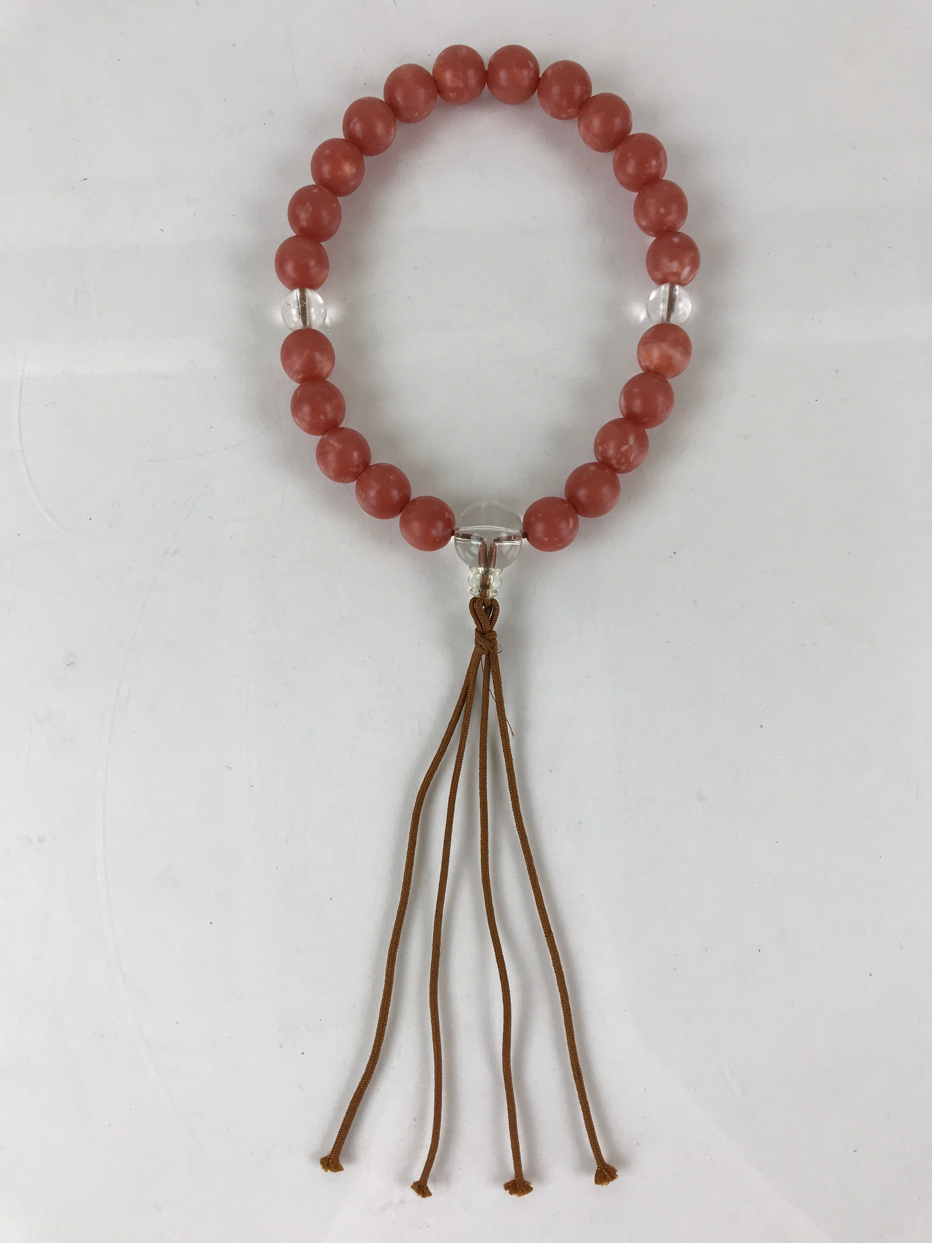Japanese Buddhist Prayer Beads Vtg Red Marble Juzu Rosary Bracelet JZ107