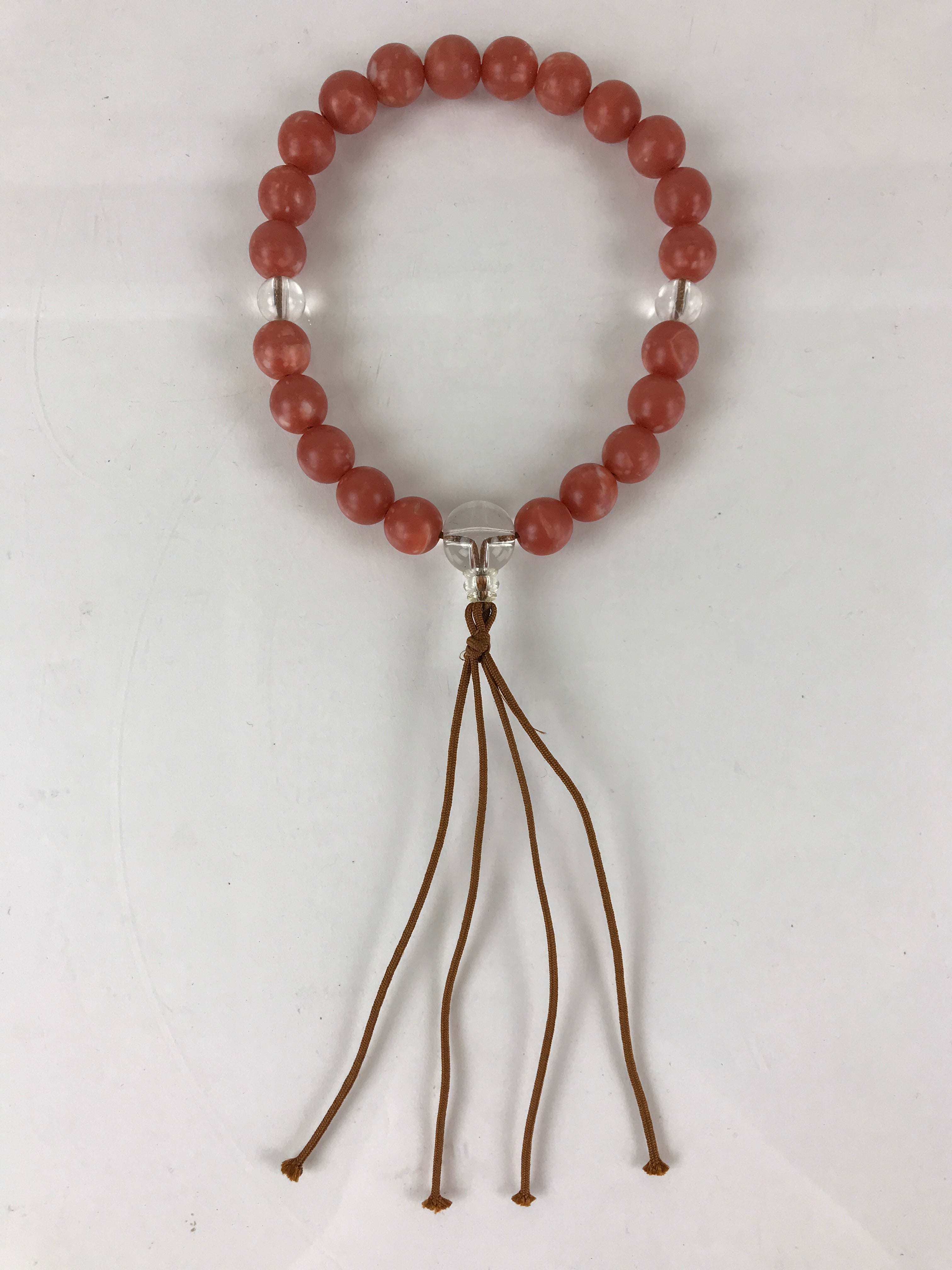 Japanese Buddhist Prayer Beads Vtg Red Marble Juzu Rosary Bracelet JZ107