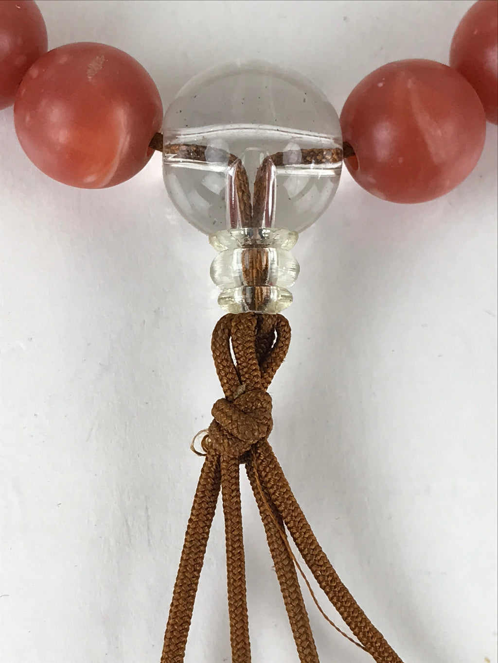 Japanese Buddhist Prayer Beads Vtg Red Marble Juzu Rosary Bracelet JZ107