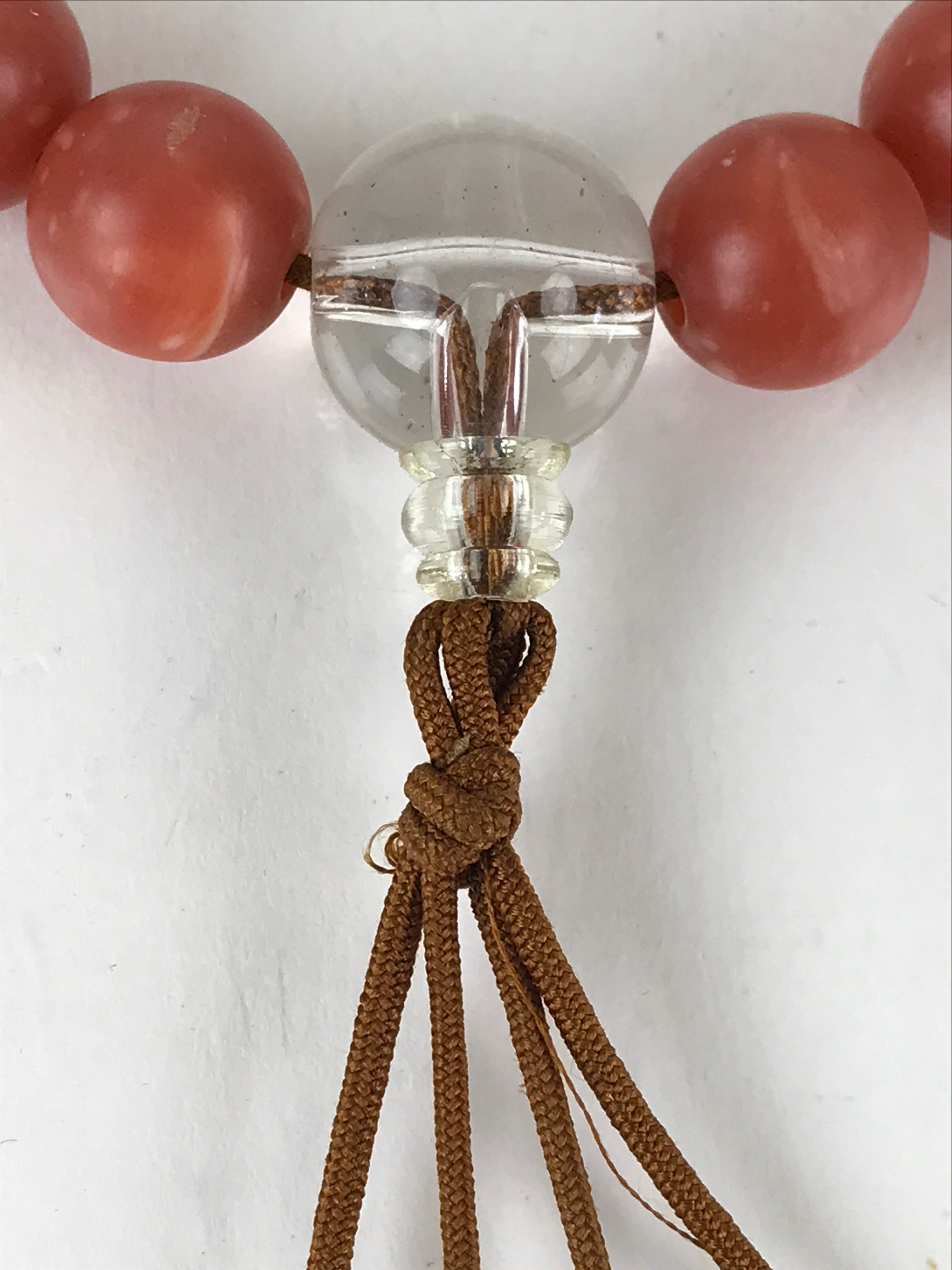 Japanese Buddhist Prayer Beads Vtg Red Marble Juzu Rosary Bracelet JZ107