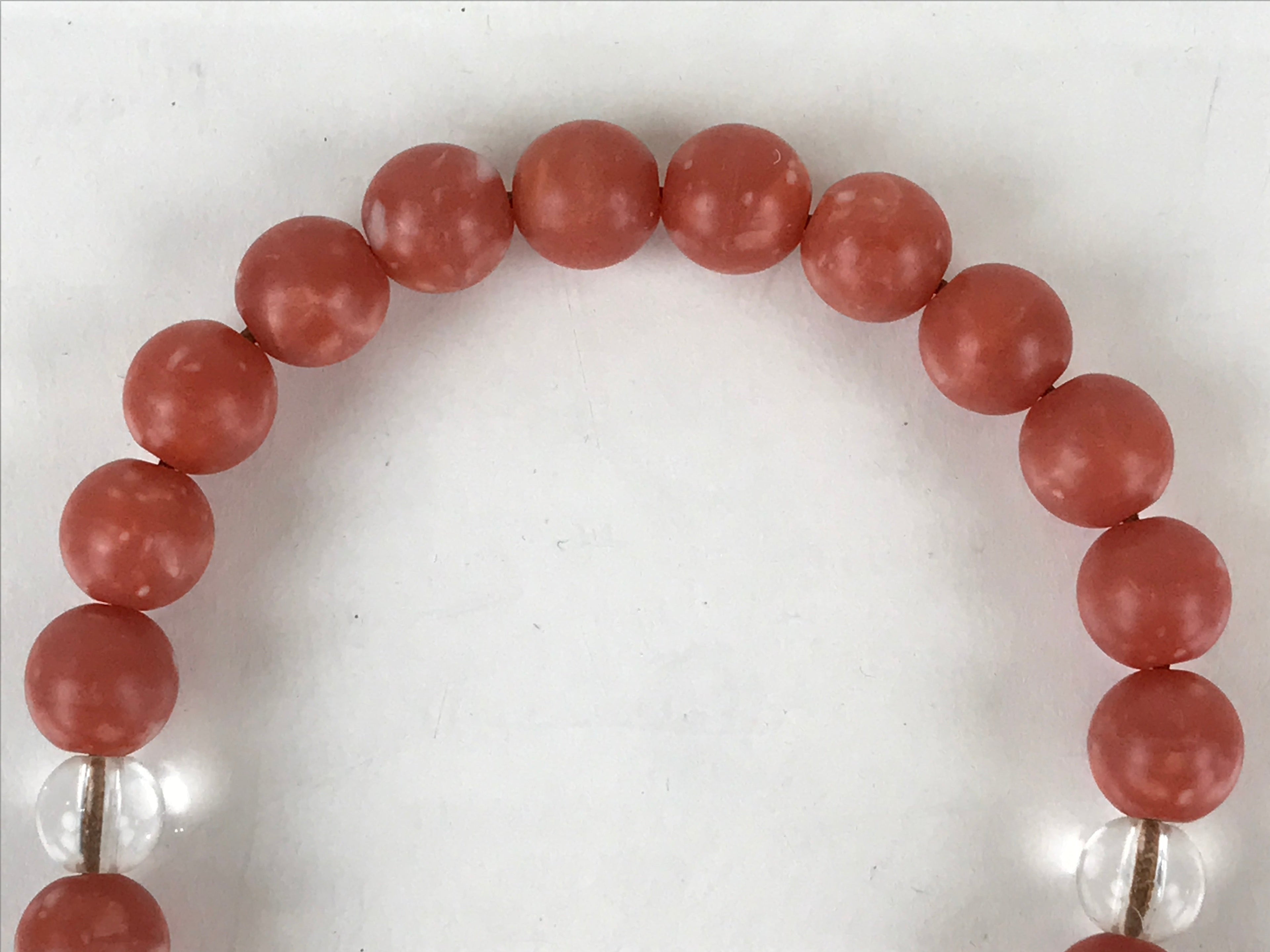 Japanese Buddhist Prayer Beads Vtg Red Marble Juzu Rosary Bracelet JZ107