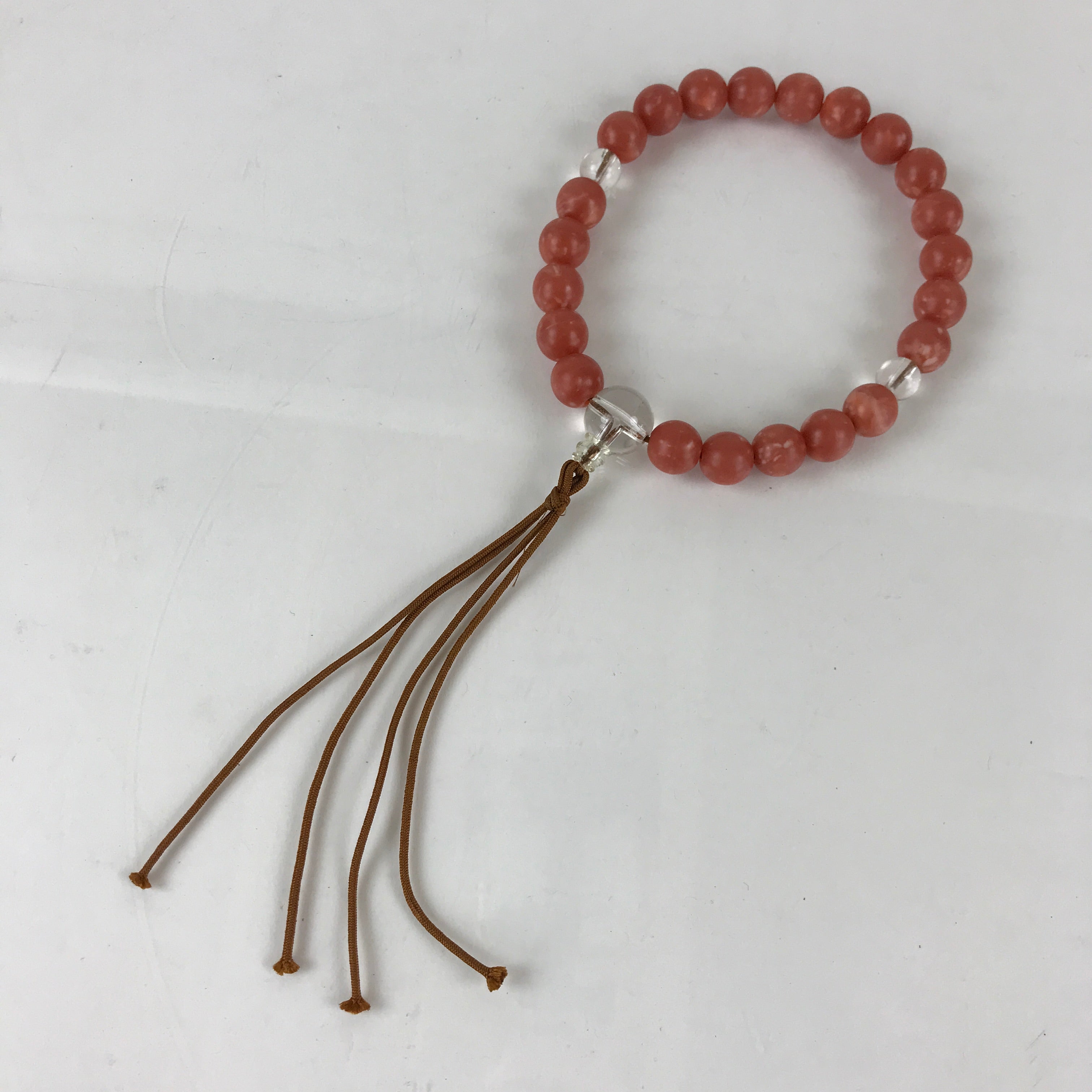 Japanese Buddhist Prayer Beads Vtg Red Marble Juzu Rosary Bracelet JZ107