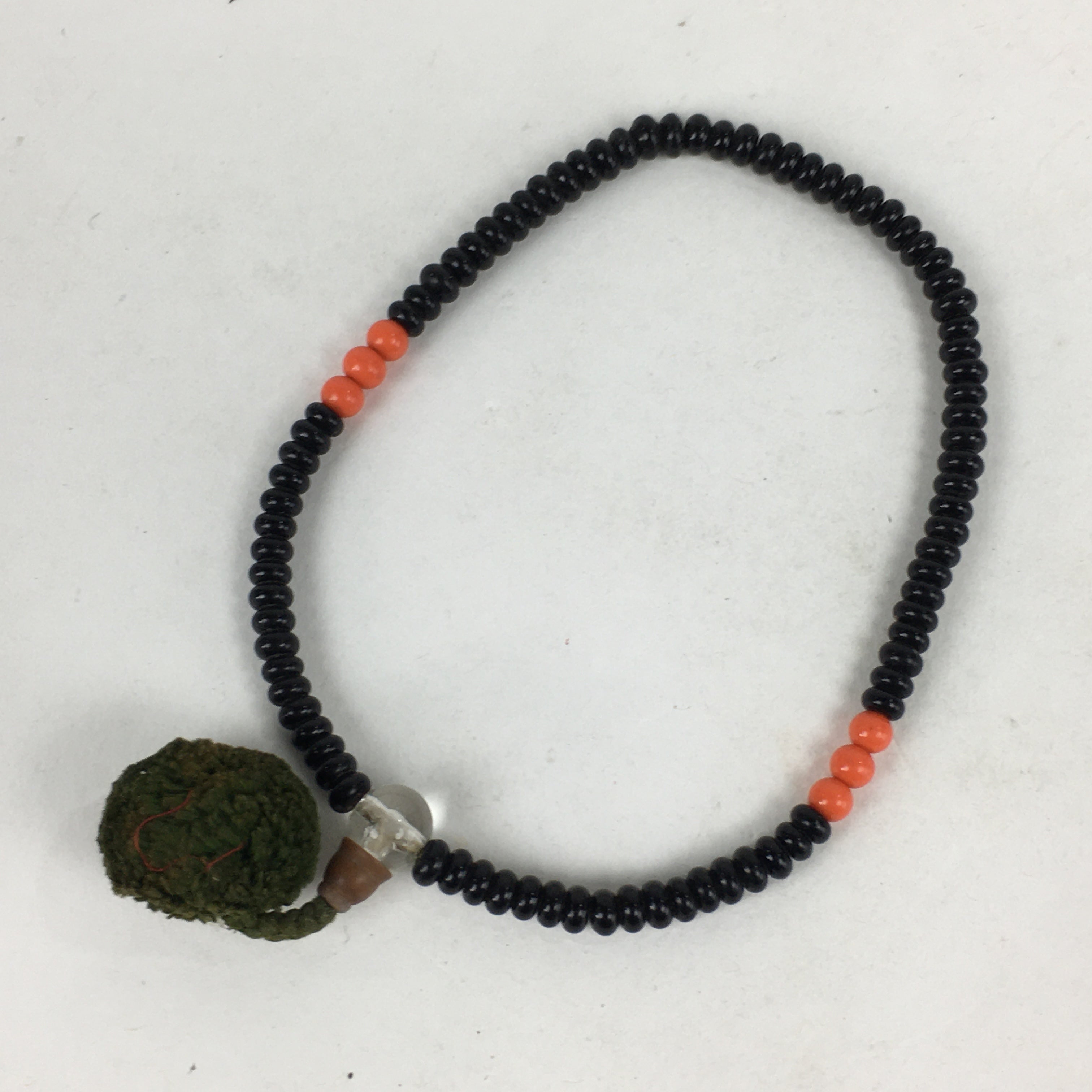 Japanese Buddhist Prayer Beads Vtg Sango Orange Black Juzu Rosary Bracelet JZ98