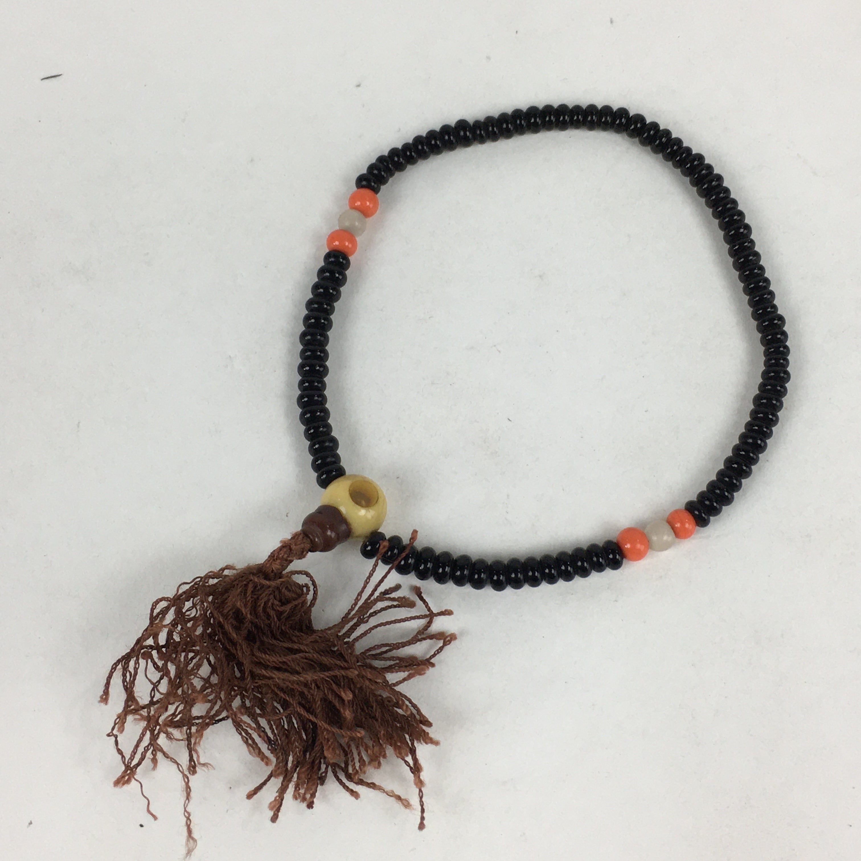 Japanese Buddhist Prayer Beads Vtg Sango Orange Black Juzu Rosary Bracelet JZ99