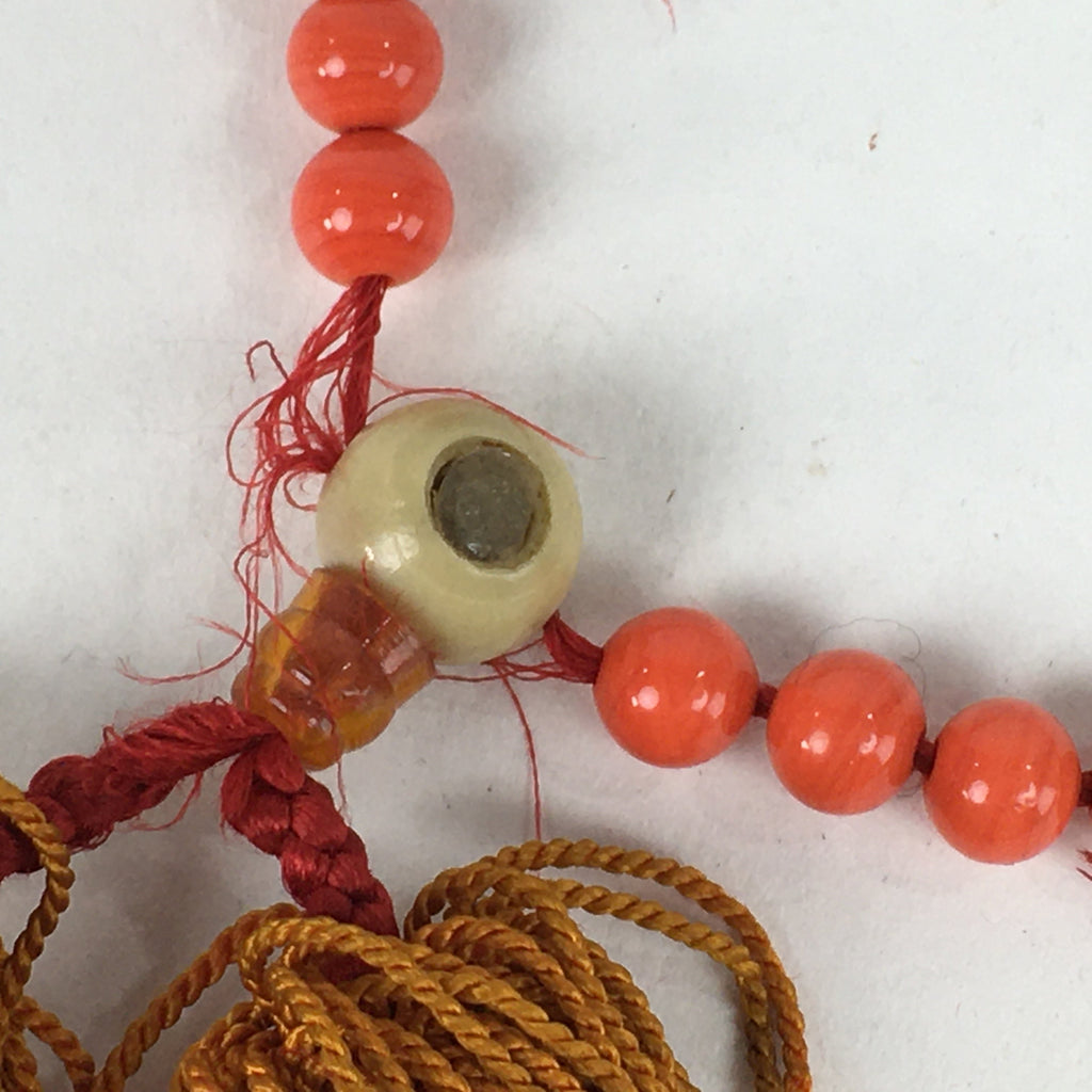 Japanese Buddhist Prayer Beads Vtg Sango Orange Juzu Rosary Bracelet JZ95