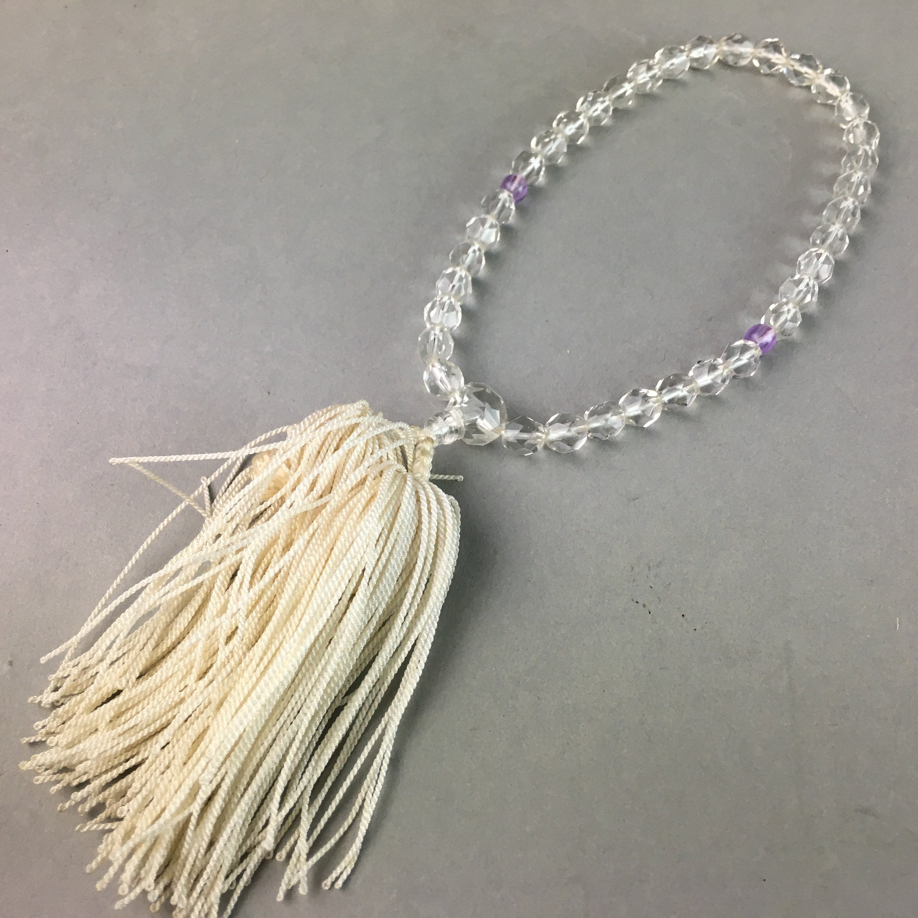 Japanese Buddhist Prayer Beads Vtg White Juzu Rosary Bracelet JZ24