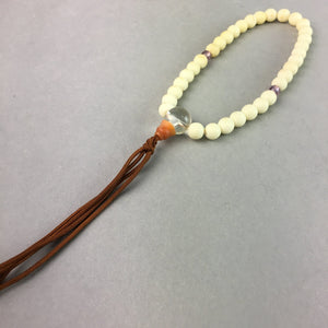 Japanese Buddhist Prayer Beads Vtg White Juzu Rosary Bracelet JZ25