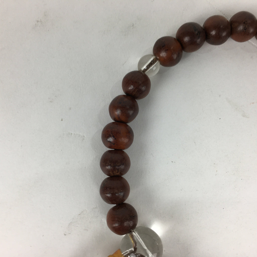 Japanese Buddhist Prayer Beads Vtg Wood Brown Beads Juzu Rosary Bracelet JZ85
