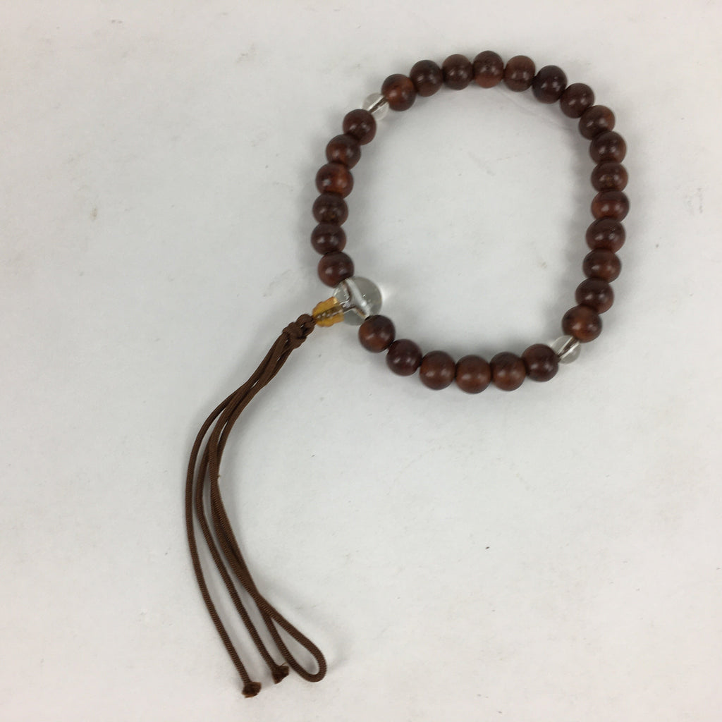 Japanese Buddhist Prayer Beads Vtg Wood Brown Beads Juzu Rosary Bracelet JZ85