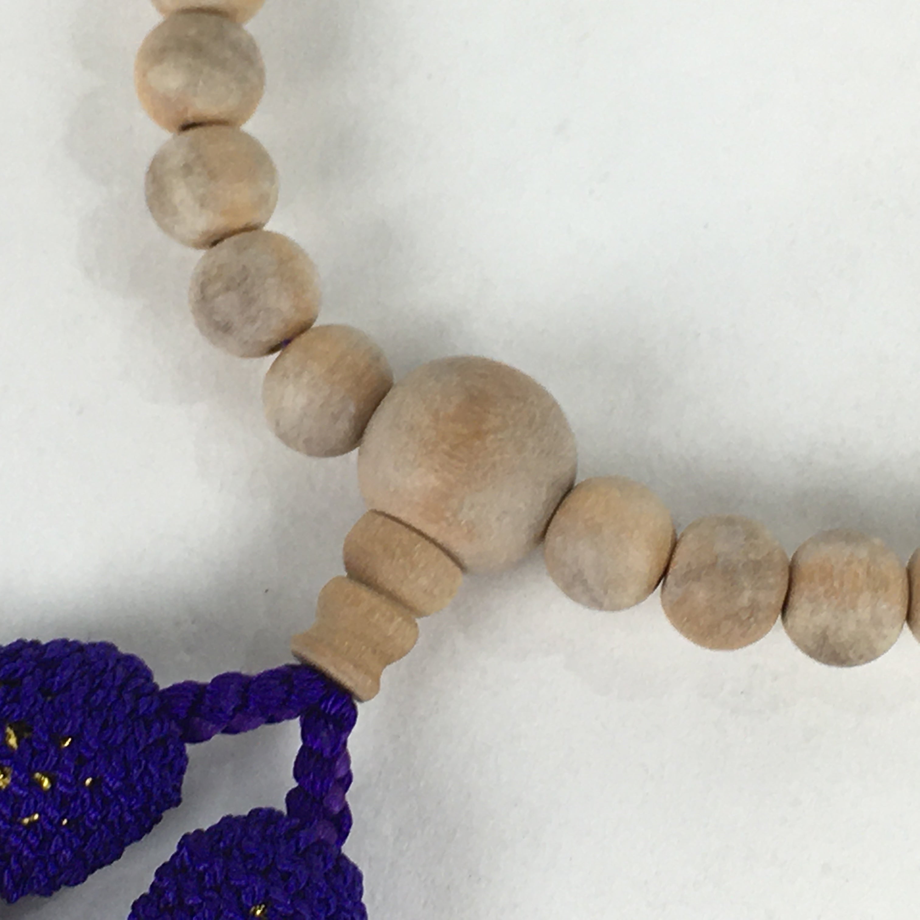 Japanese Buddhist Prayer Beads Vtg Wood White Juzu Rosary Bracelet JZ94