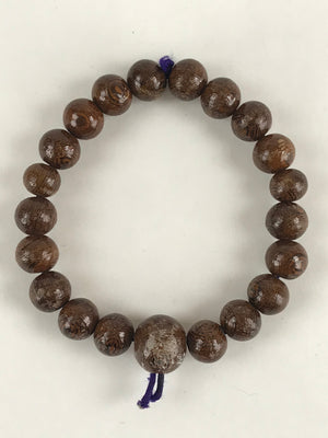 Japanese Buddhist Prayer Beads Worship Vtg Juzu Rosary Bracelet Brown Wood JZ120