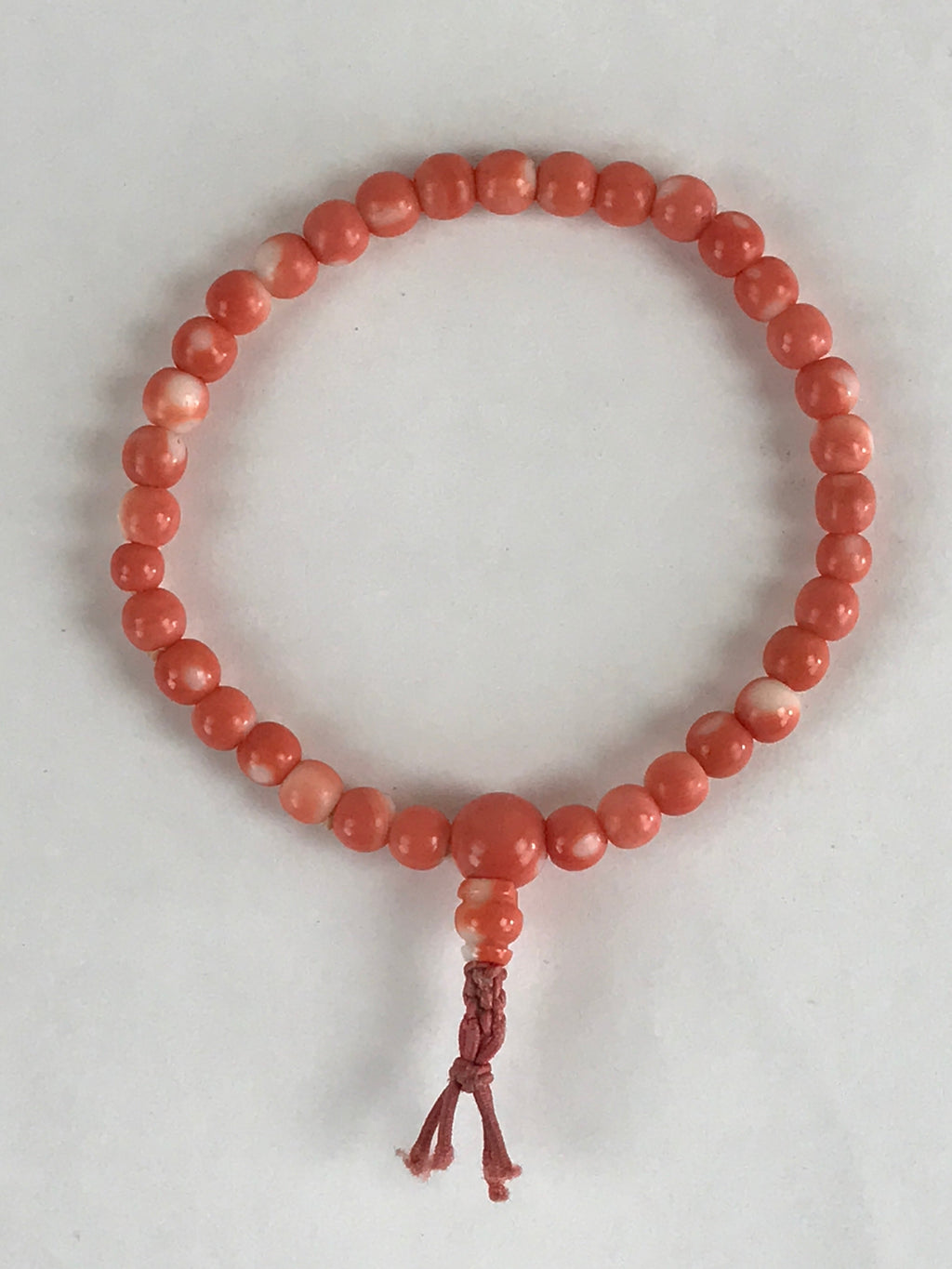 Japanese Buddhist Prayer Beads Worship Vtg Juzu Rosary Bracelet Orange Coral JZ1