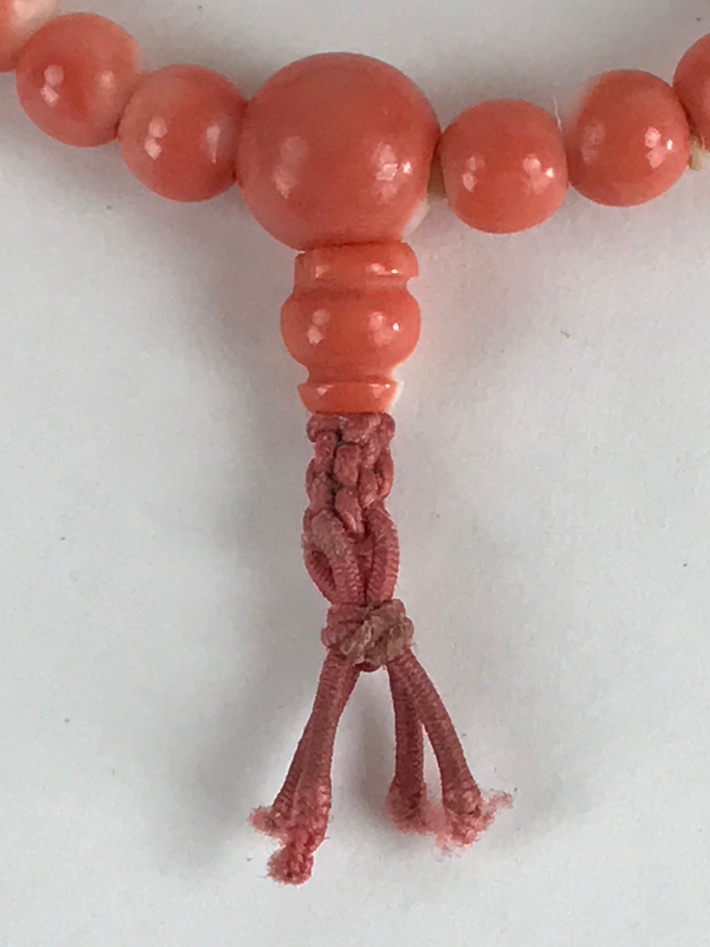 Japanese Buddhist Prayer Beads Worship Vtg Juzu Rosary Bracelet Orange Coral JZ1