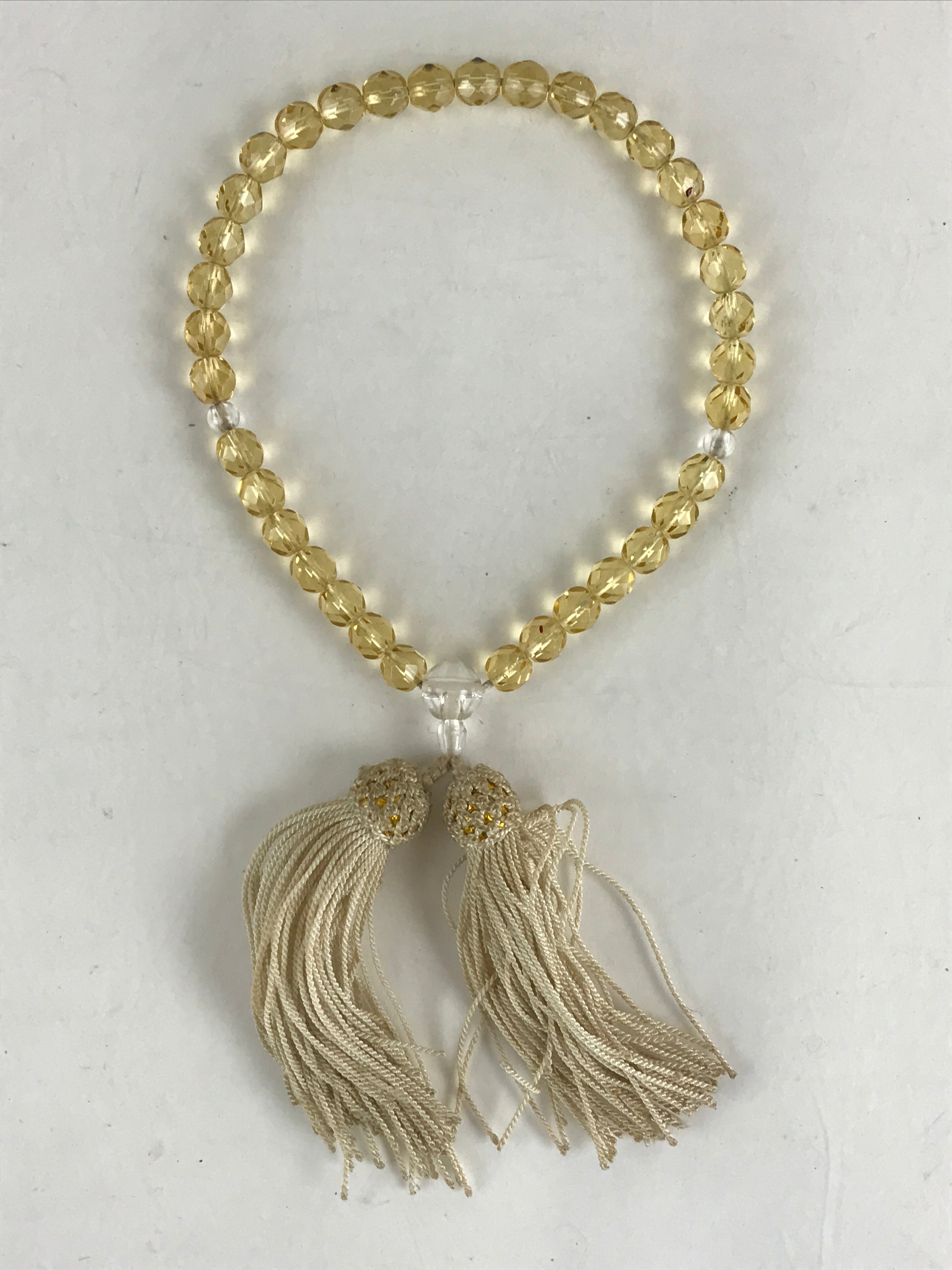Japanese Buddhist Prayer Beads Worship Vtg Juzu Rosary Bracelet Yellowish Clear