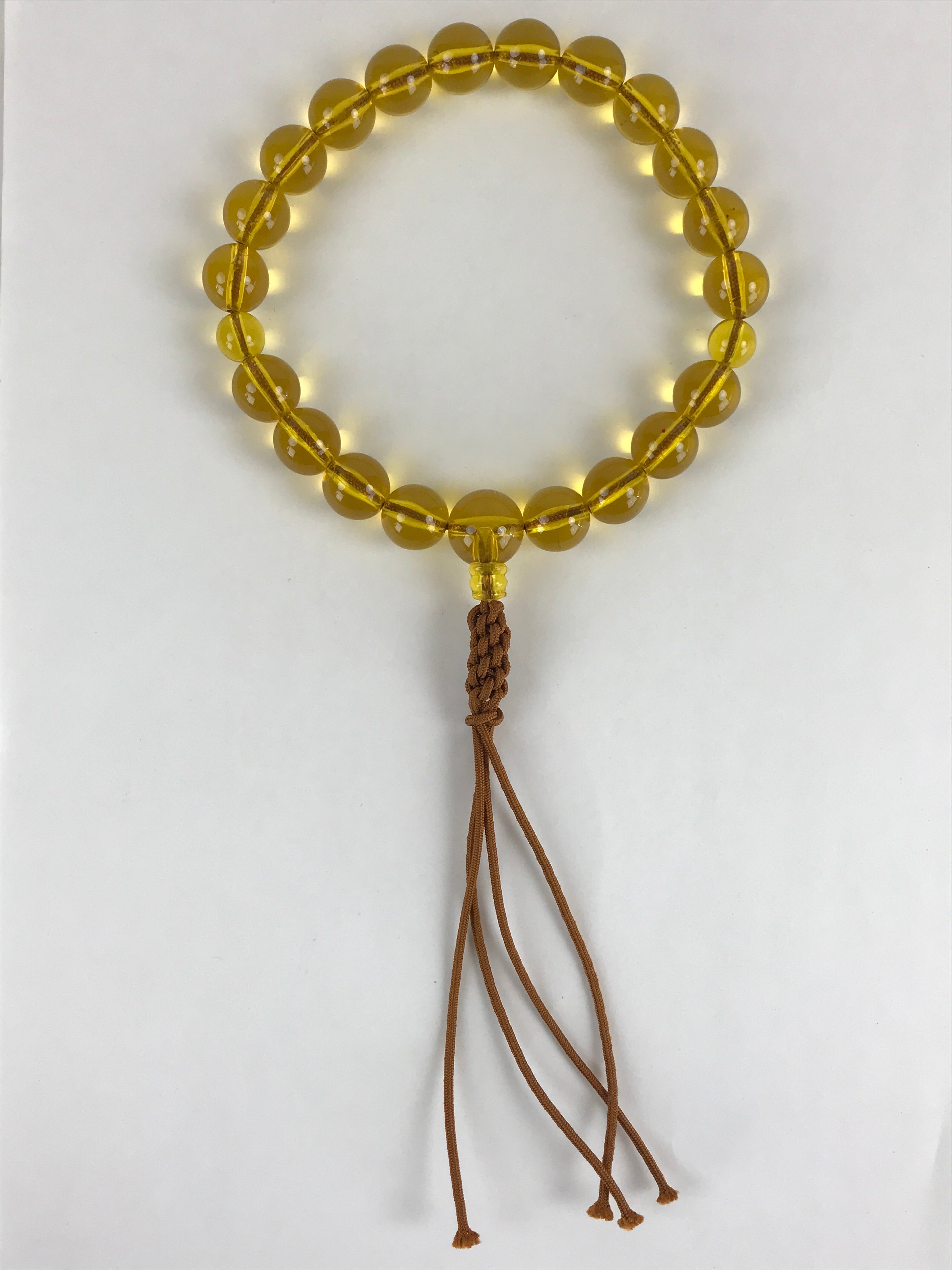 Japanese Buddhist Prayer Beads Worship Vtg Juzu Rosary Bracelet Yellowish Clear
