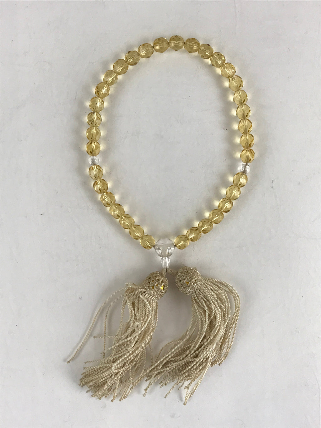 Japanese Buddhist Prayer Beads Worship Vtg Juzu Rosary Bracelet Yellowish Clear