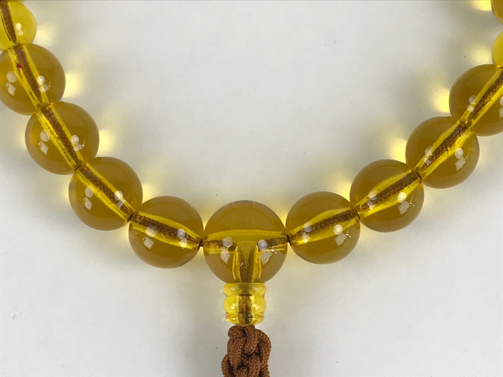 Japanese Buddhist Prayer Beads Worship Vtg Juzu Rosary Bracelet Yellowish Clear