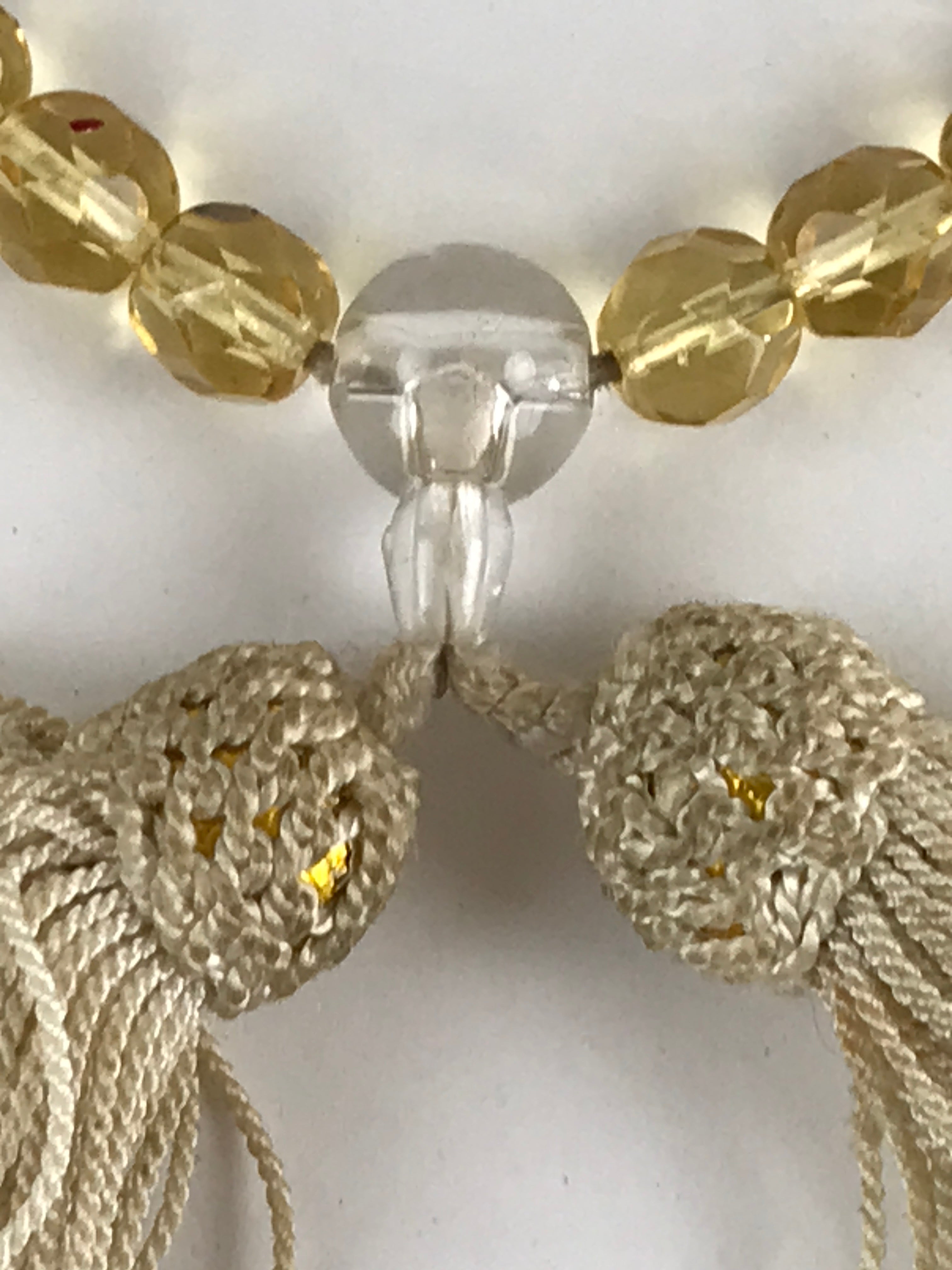 Japanese Buddhist Prayer Beads Worship Vtg Juzu Rosary Bracelet Yellowish Clear