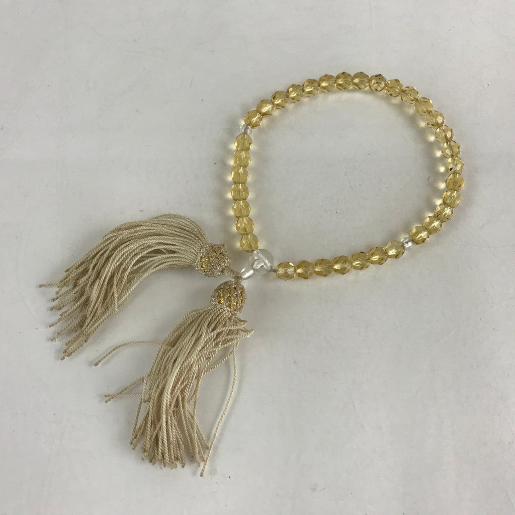 Japanese Buddhist Prayer Beads Worship Vtg Juzu Rosary Bracelet Yellowish Clear