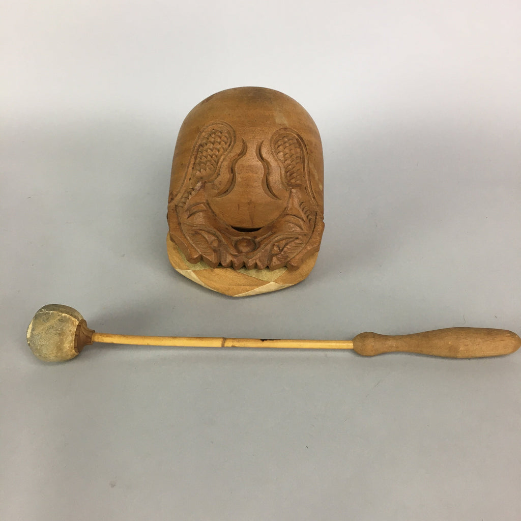 Japanese Buddhist Wood Percussion Instrument Vtg Mokugyo Drum Pillow BU396