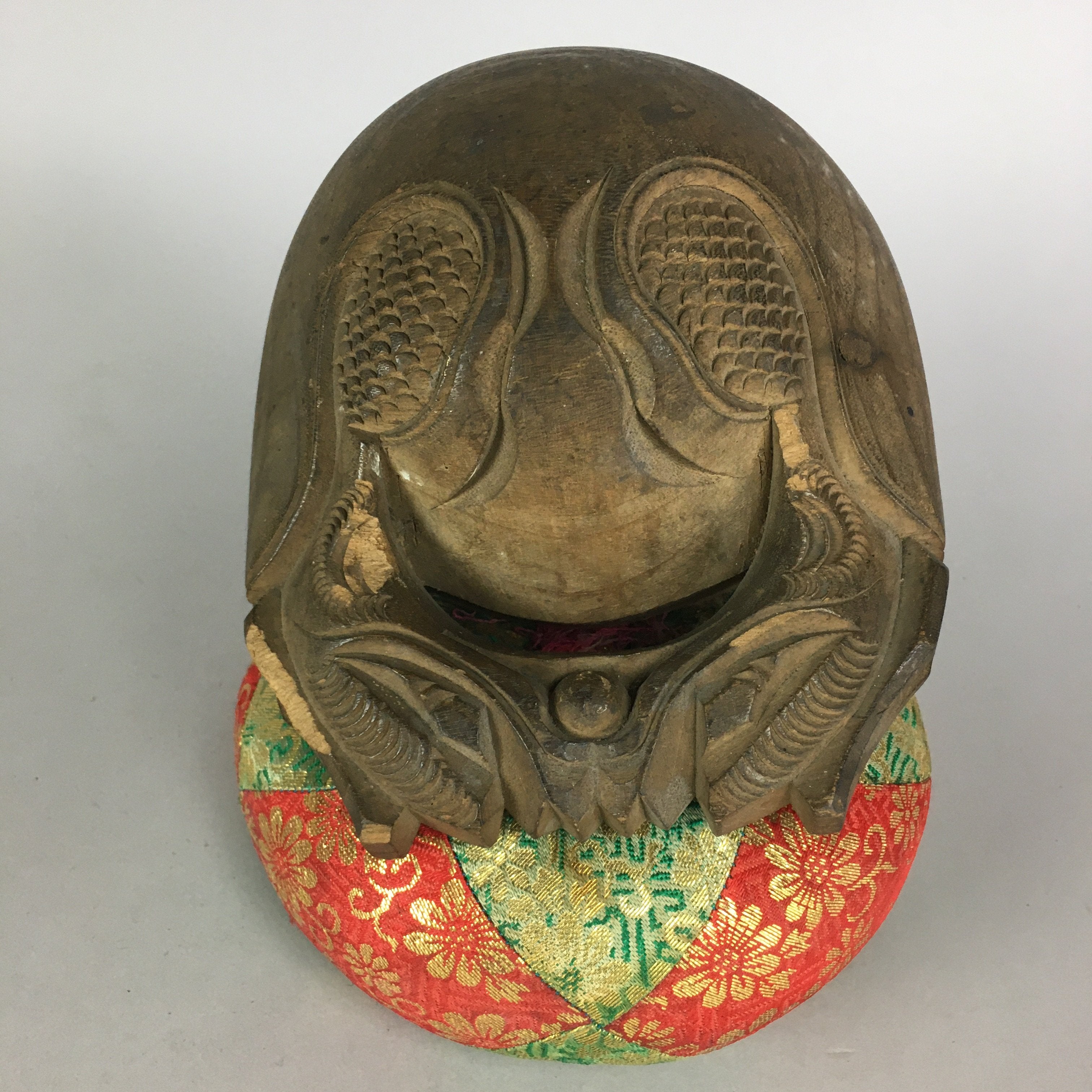 Japanese Buddhist Wood Percussion Instrument Vtg Mokugyo Drum Pillow BU396