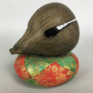 Japanese Buddhist Wood Percussion Instrument Vtg Mokugyo Drum Pillow BU396