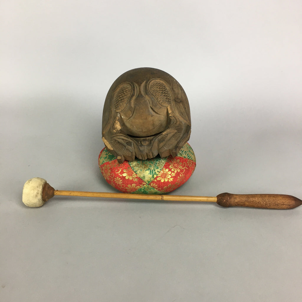 Japanese Buddhist Wood Percussion Instrument Vtg Mokugyo Drum Pillow BU396