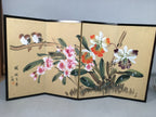 Japanese Byoubu Vtg Folding Screen Decoration Flower Painting Hina Doll JK184