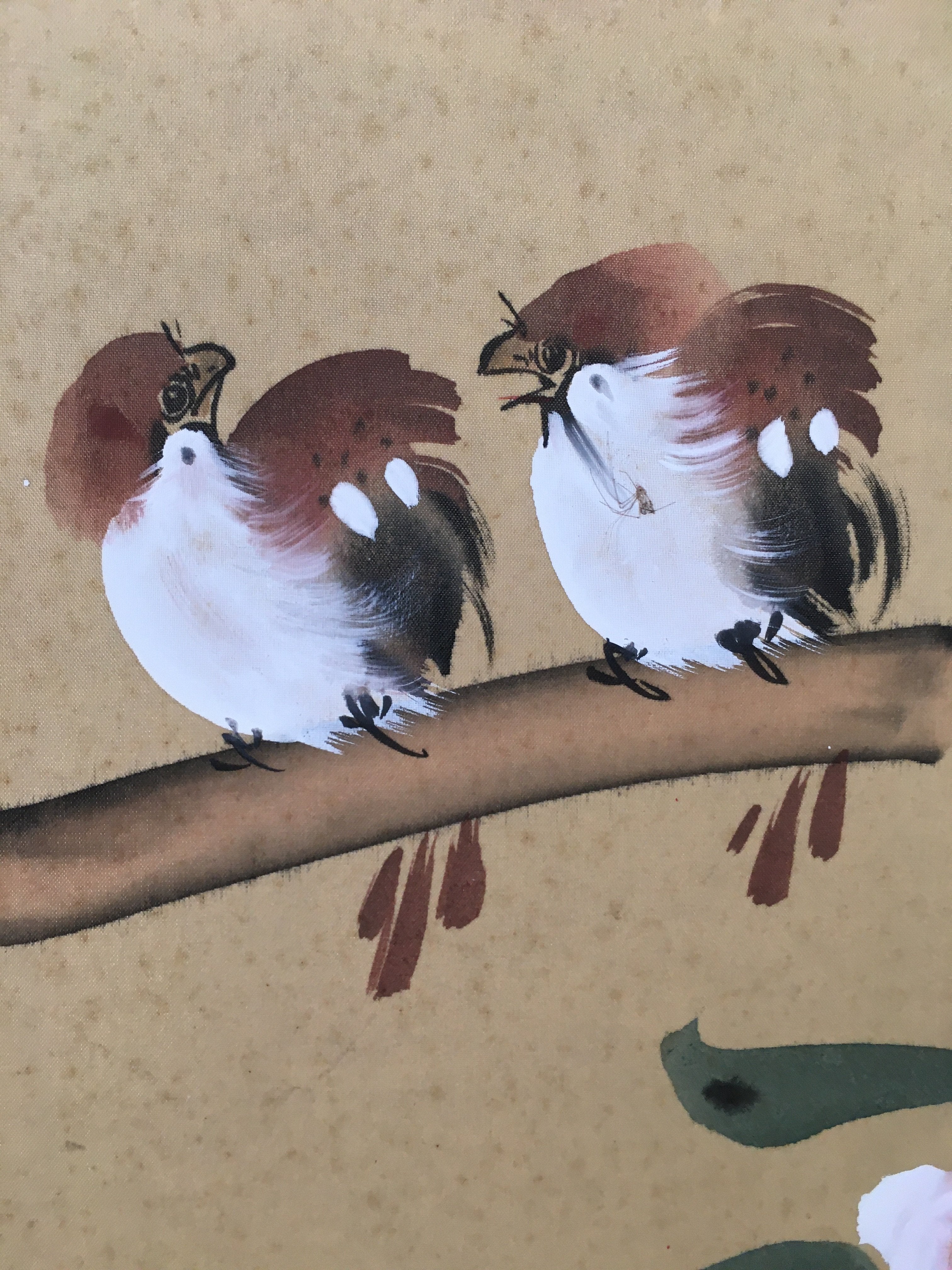 Japanese Byoubu Vtg Folding Screen Decoration Flower Painting Hina Doll JK184