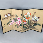 Japanese Byoubu Vtg Folding Screen Decoration Flower Painting Hina Doll JK184