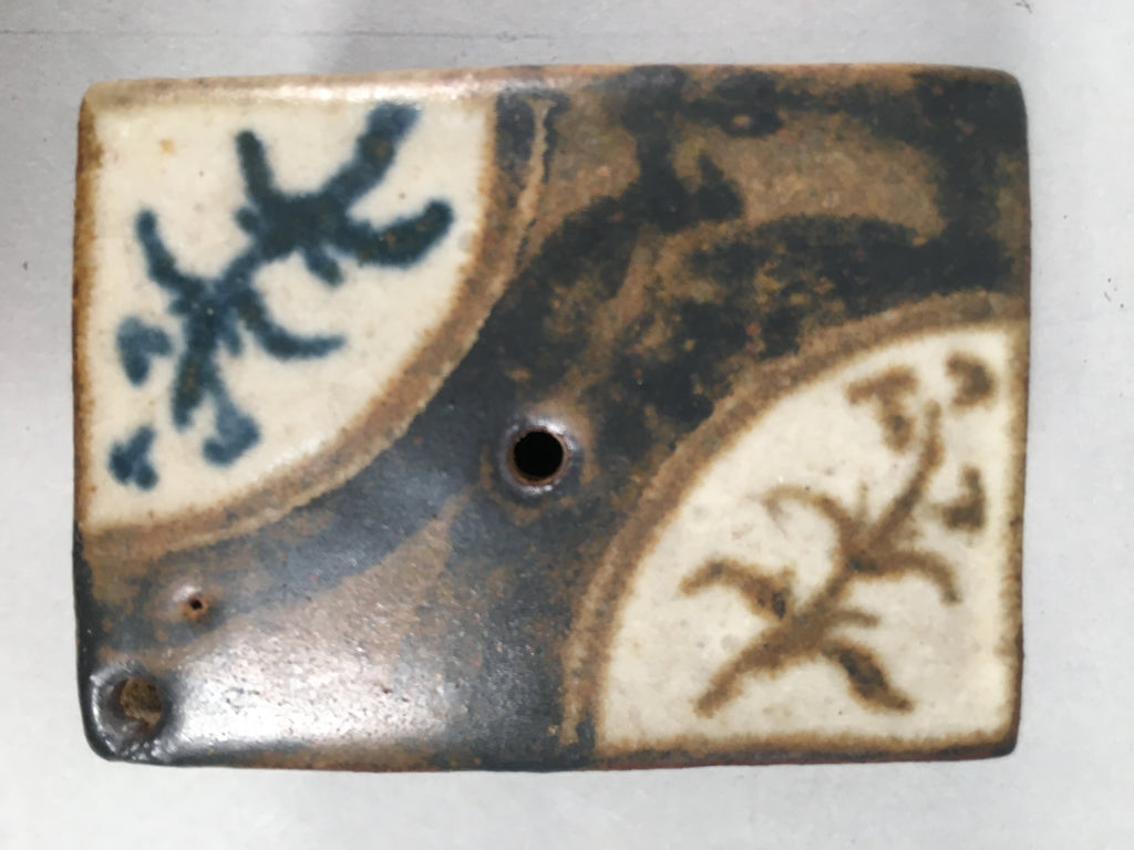 Japanese Calligraphy Water Dropper Suiteki Vtg Pottery Cuboid Brown PP408
