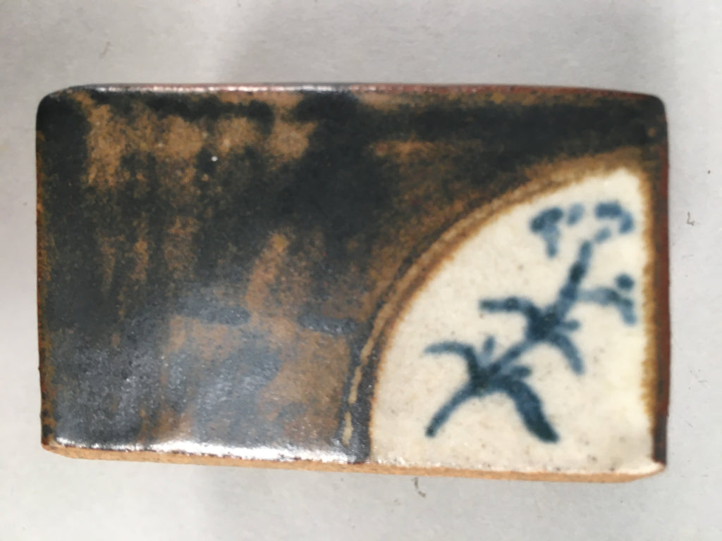 Japanese Calligraphy Water Dropper Suiteki Vtg Pottery Cuboid Brown PP408