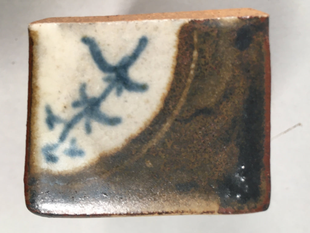 Japanese Calligraphy Water Dropper Suiteki Vtg Pottery Cuboid Brown PP408