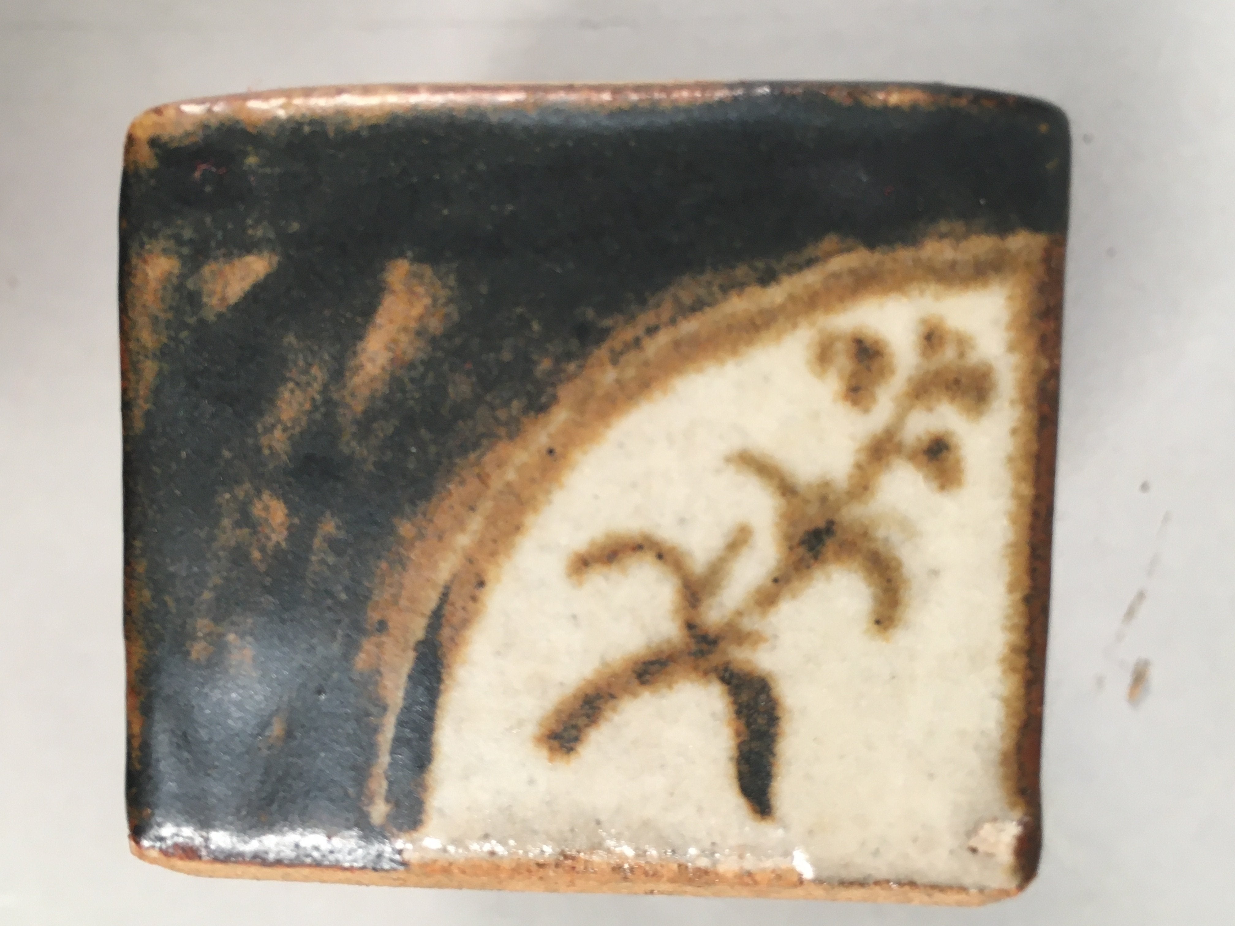 Japanese Calligraphy Water Dropper Suiteki Vtg Pottery Cuboid Brown PP408