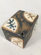 Japanese Calligraphy Water Dropper Suiteki Vtg Pottery Cuboid Brown PP408