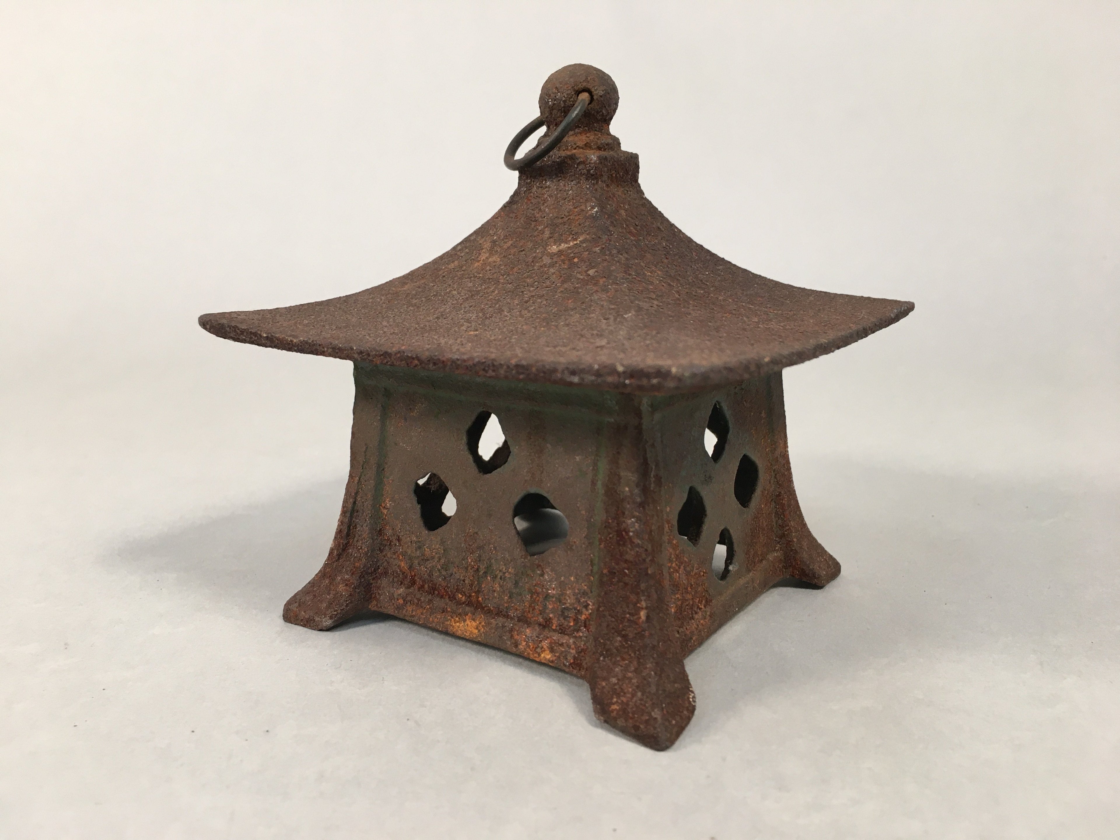 Japanese Cast Iron Hanging Lantern Vtg Toro Candle Buddhist Hall Konjiki-Do JK16