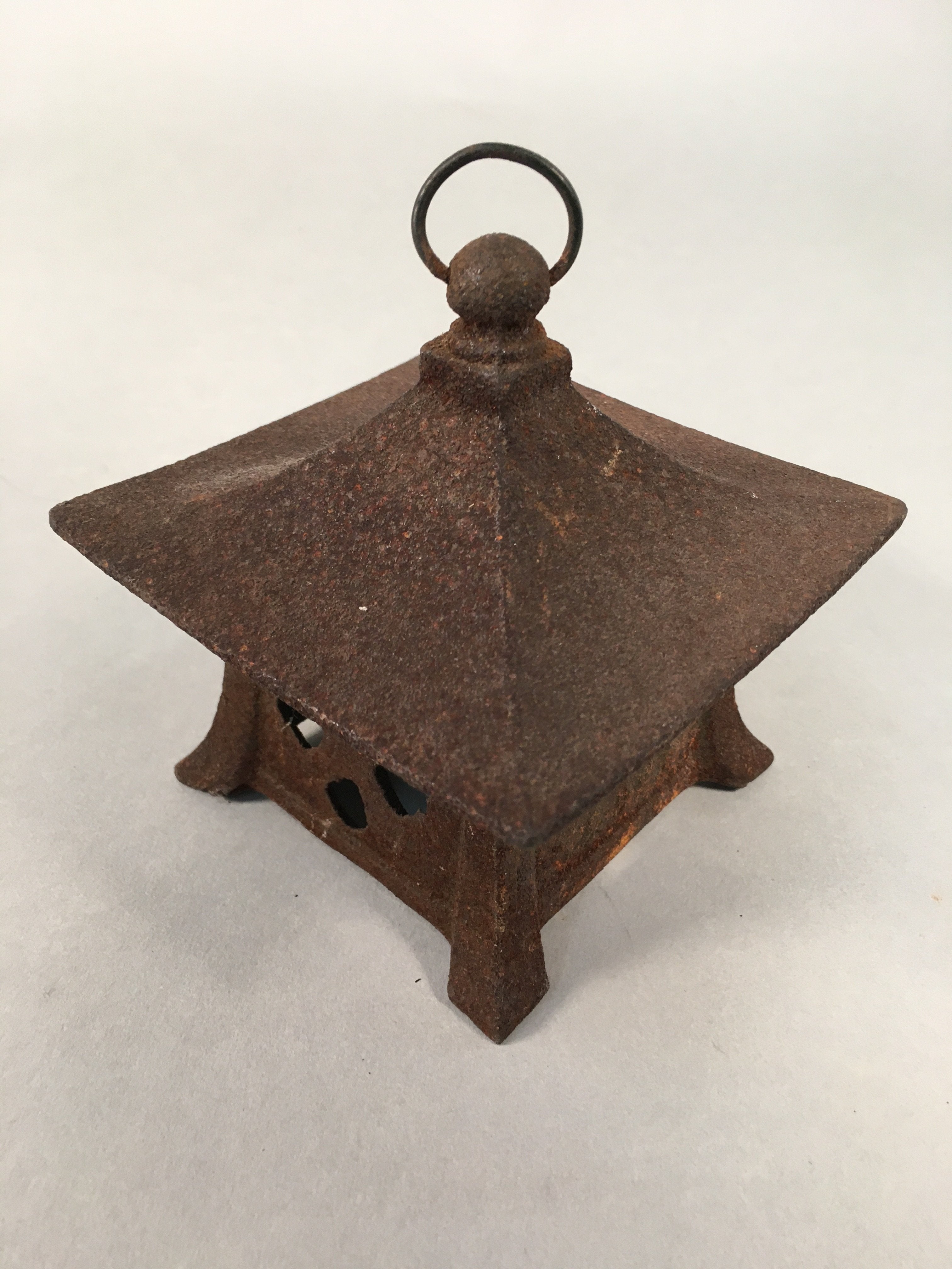 Japanese Cast Iron Hanging Lantern Vtg Toro Candle Buddhist Hall Konjiki-Do JK16