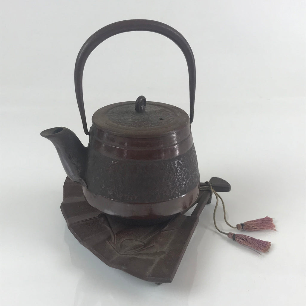 Japanese Cast Iron Teapot Tetsubin Kettle Trivet Vtg Nanbu Tekki Kyusu T102